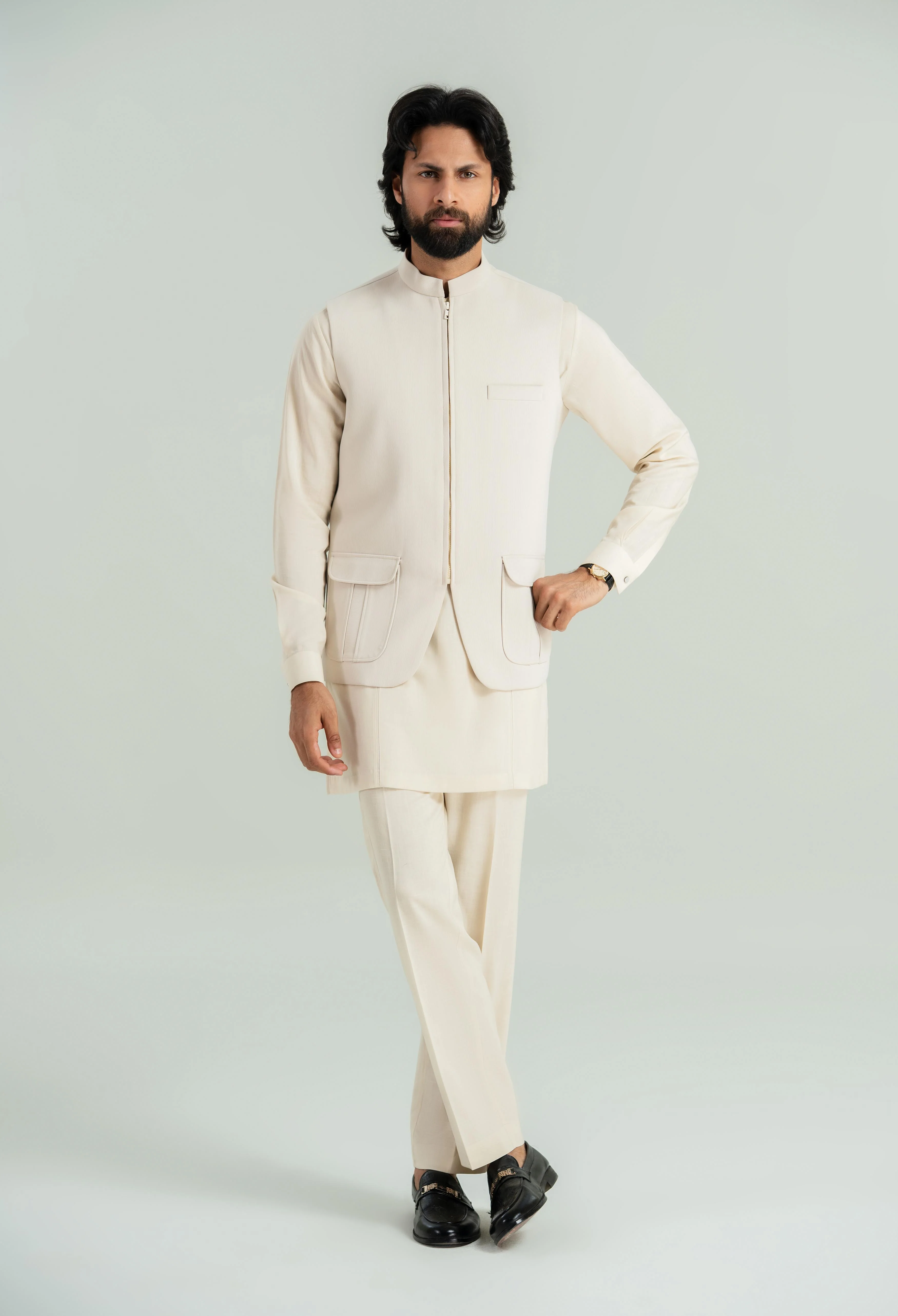 Creamy Beige Corduroy Waistcoat - Image 6