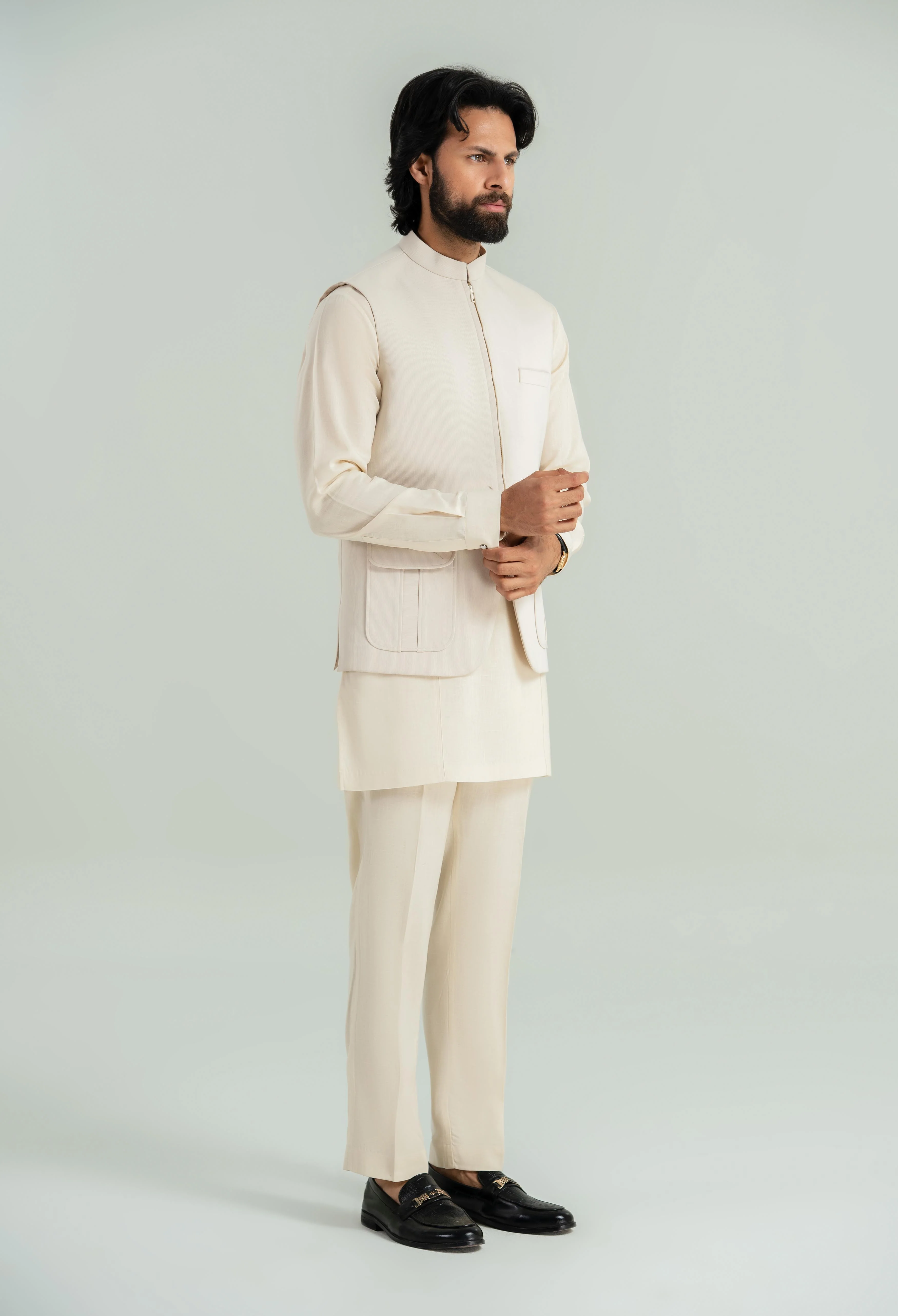 Creamy Beige Corduroy Waistcoat - Image 7