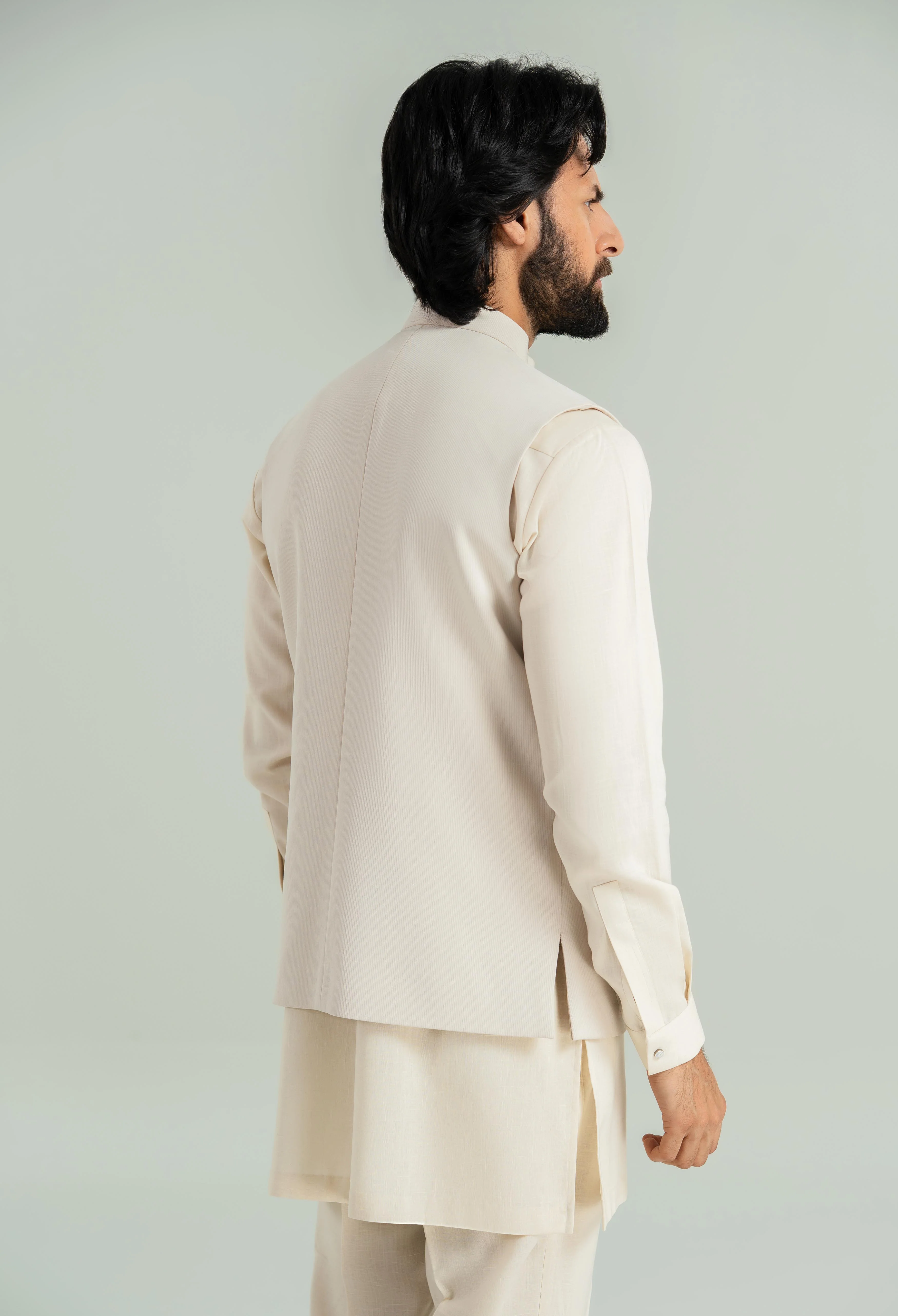 Creamy Beige Corduroy Waistcoat - Image 8