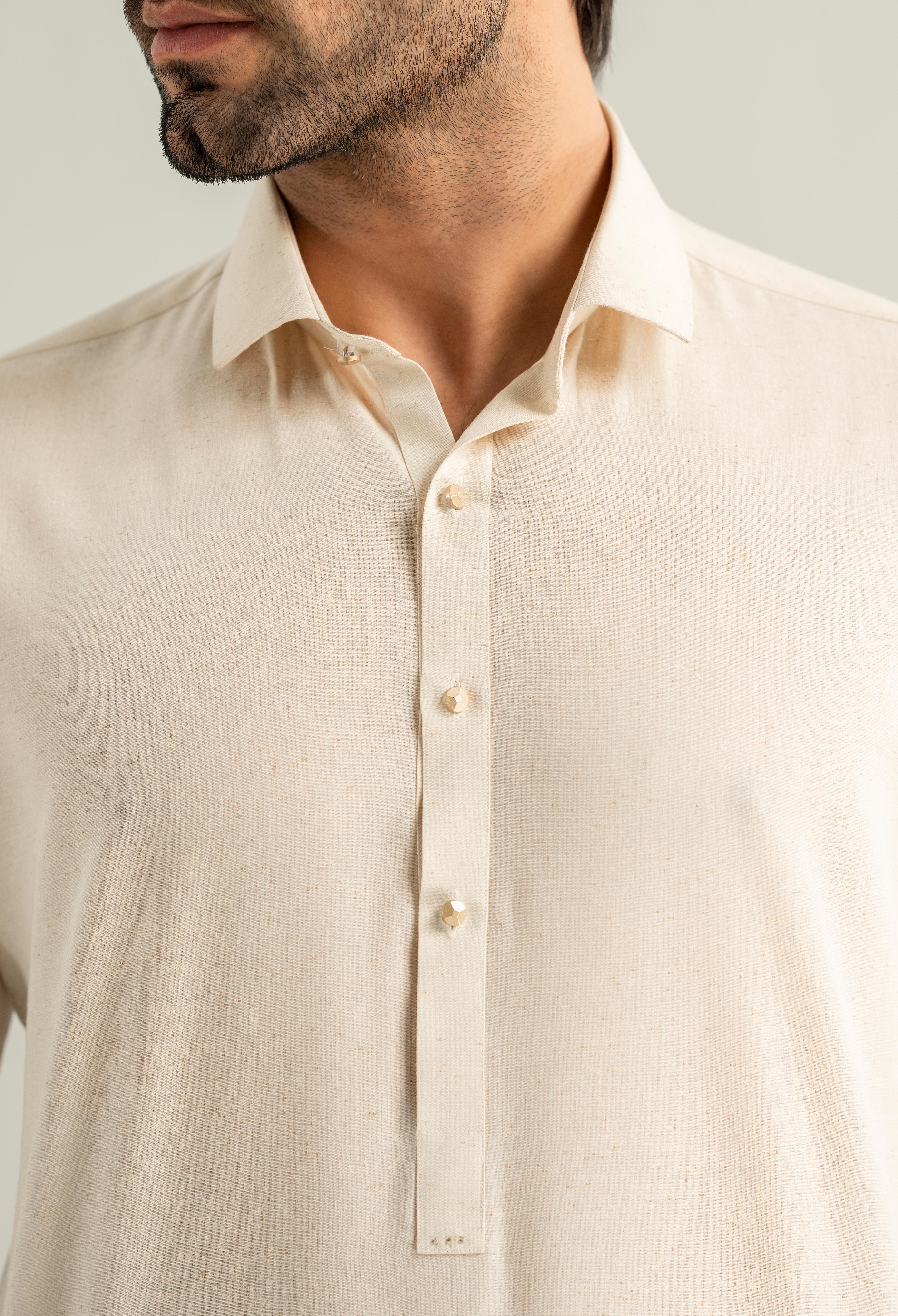 Creamy Beige Cotton Kameez Shalwar - Image 2
