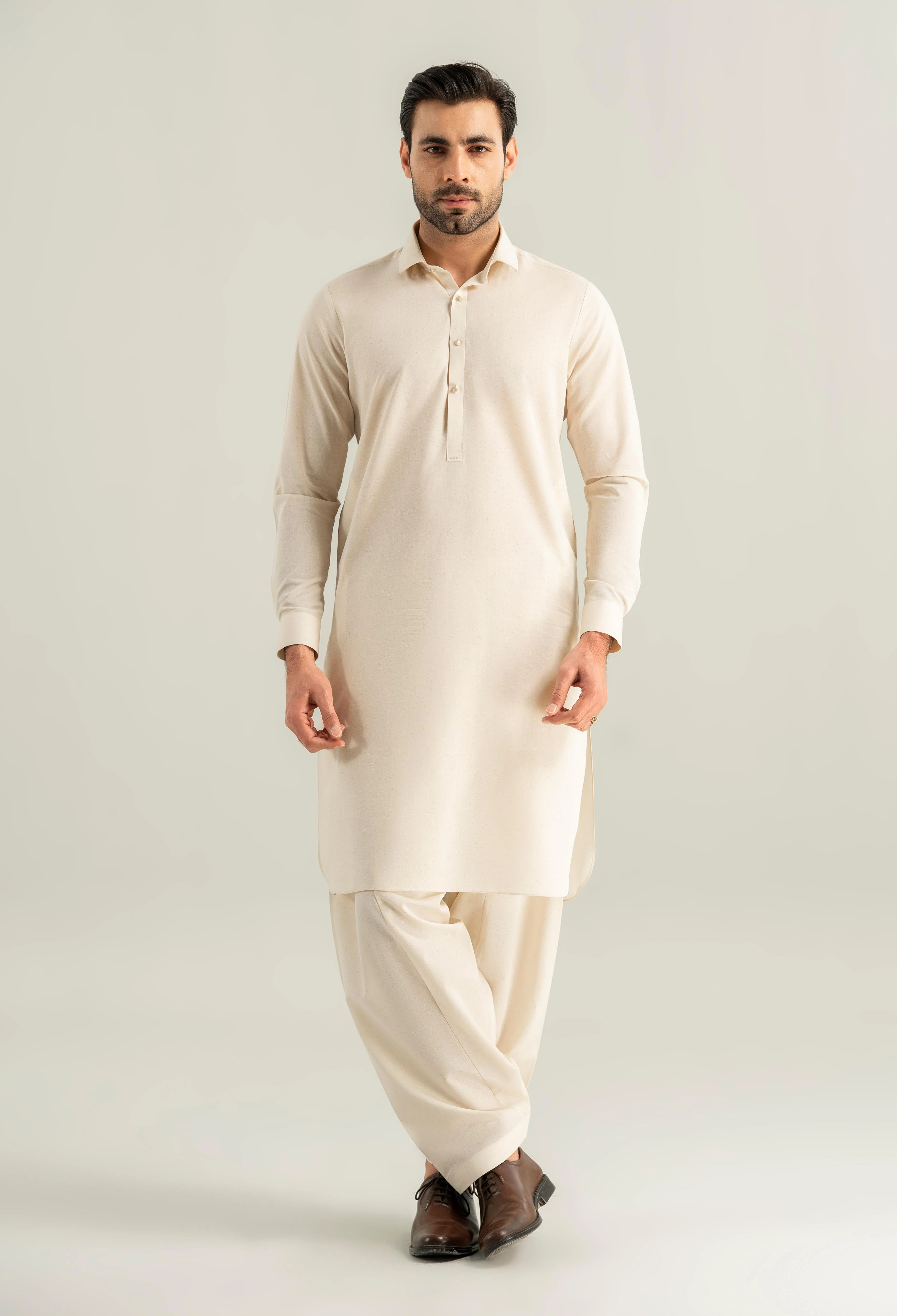 Creamy Beige Cotton Kameez Shalwar - Image 4