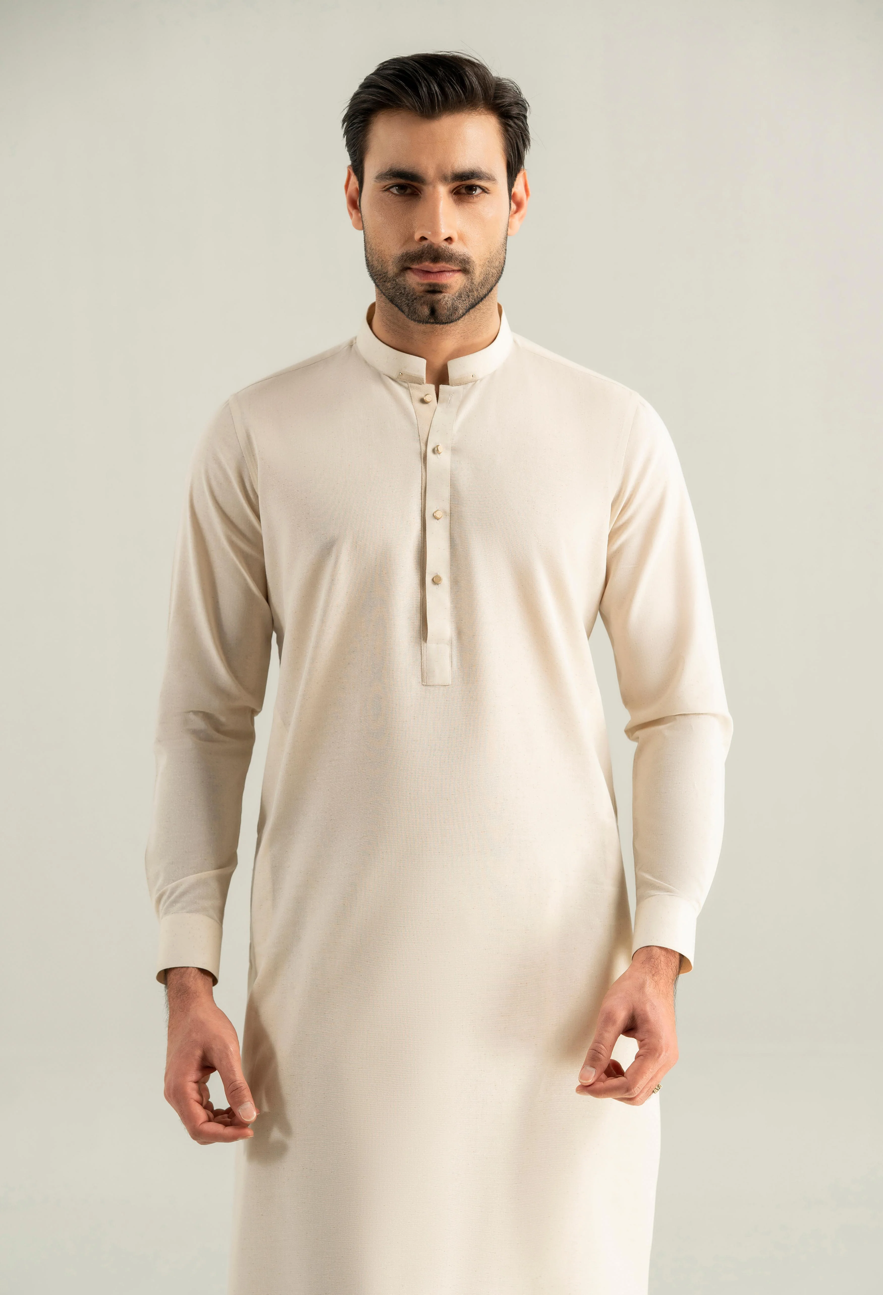 Creamy Beige Cotton Kameez Shalwar
