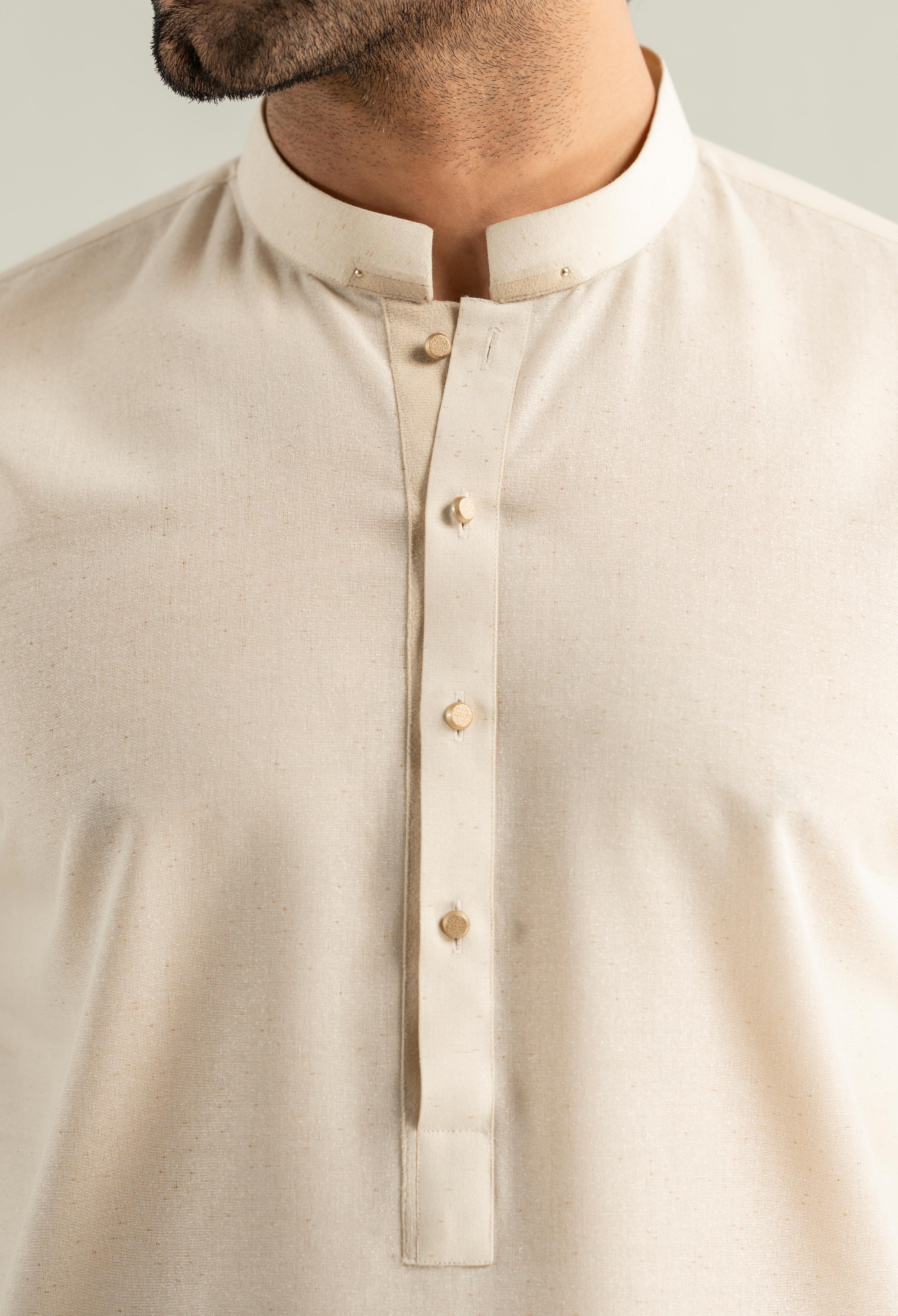 Creamy Beige Cotton Kameez Shalwar - Image 2