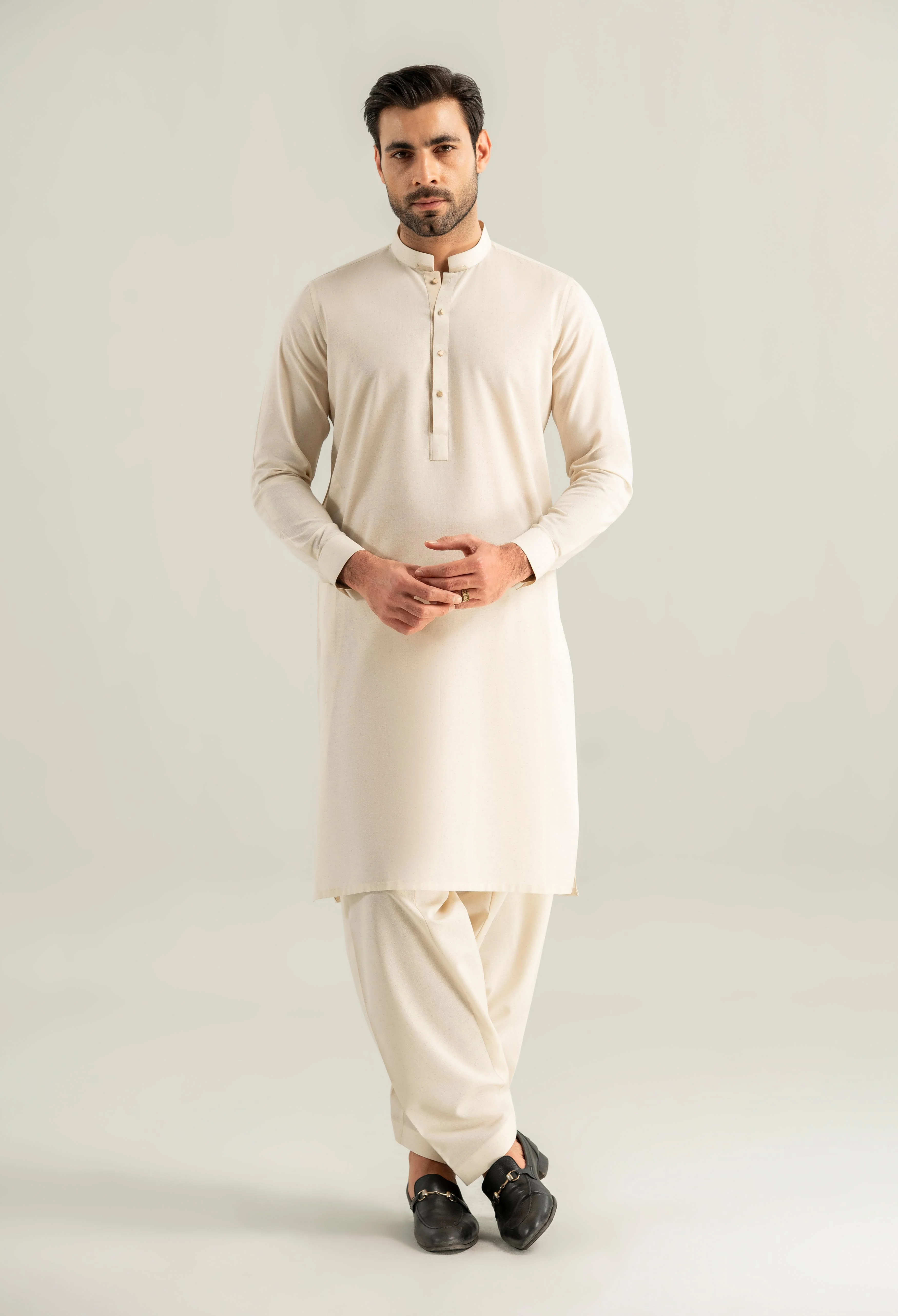 Creamy Beige Cotton Kameez Shalwar - Image 4