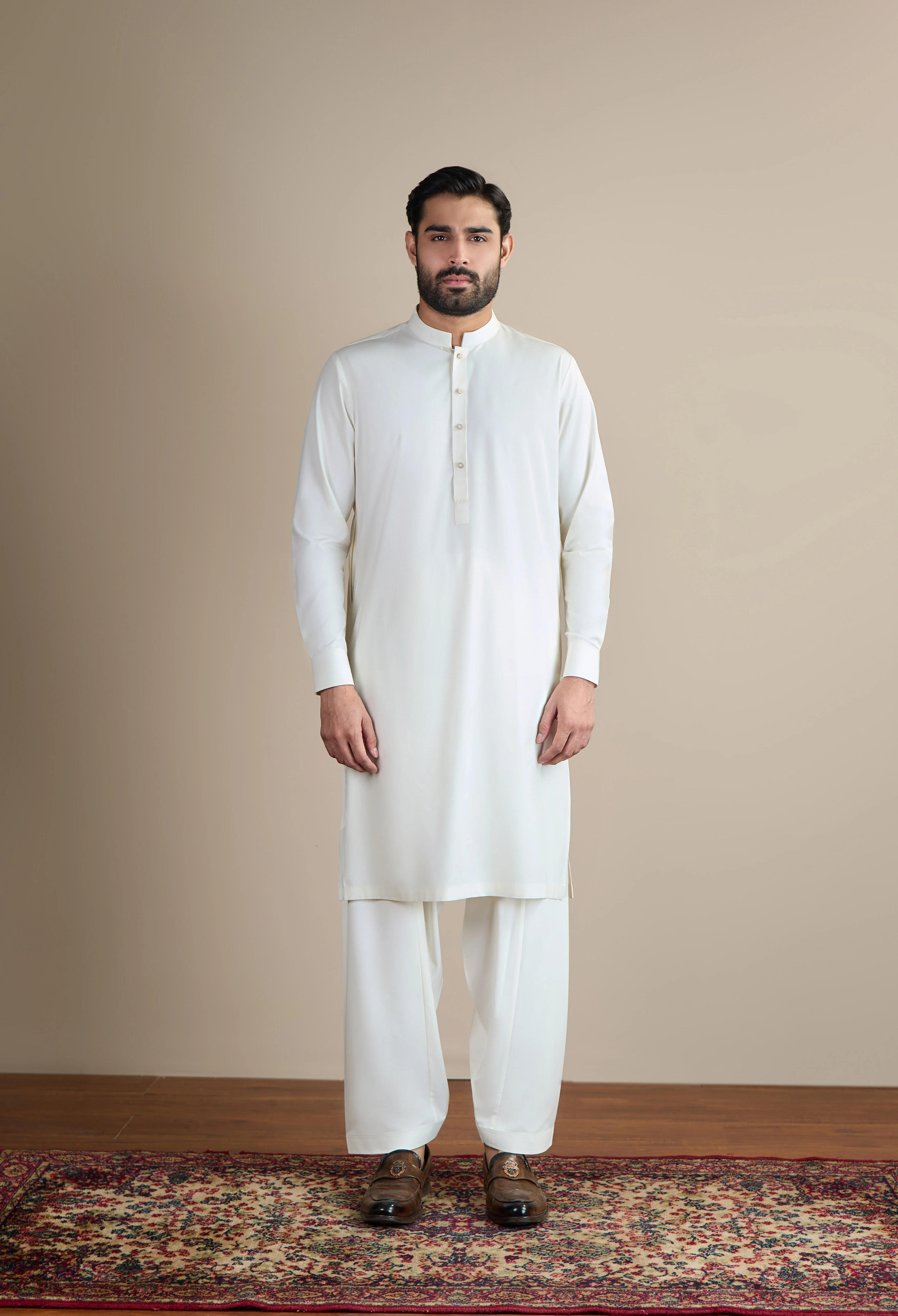Creamy White Blended Kameez Shalwar