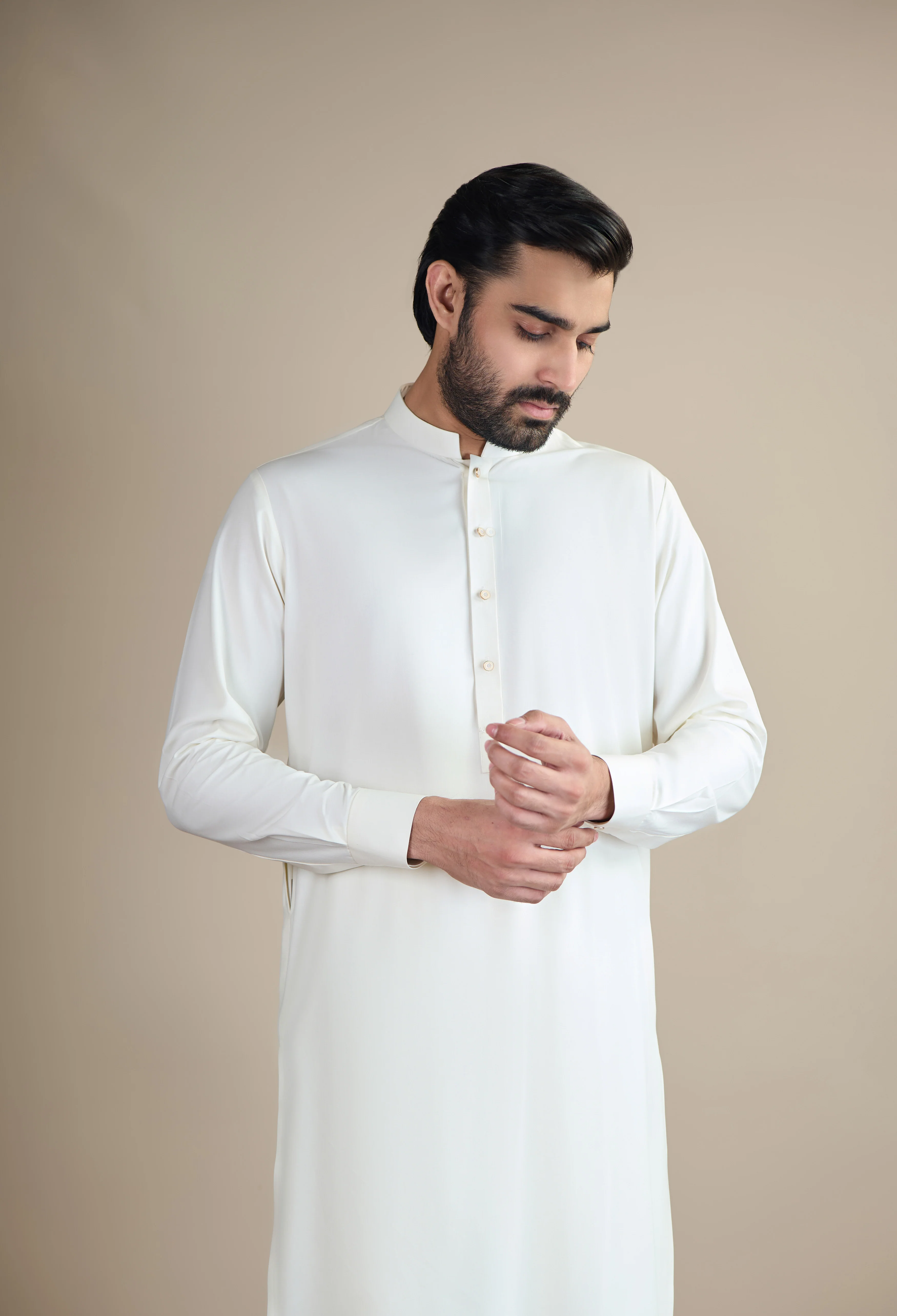 Creamy White Blended Kameez Shalwar - Image 4
