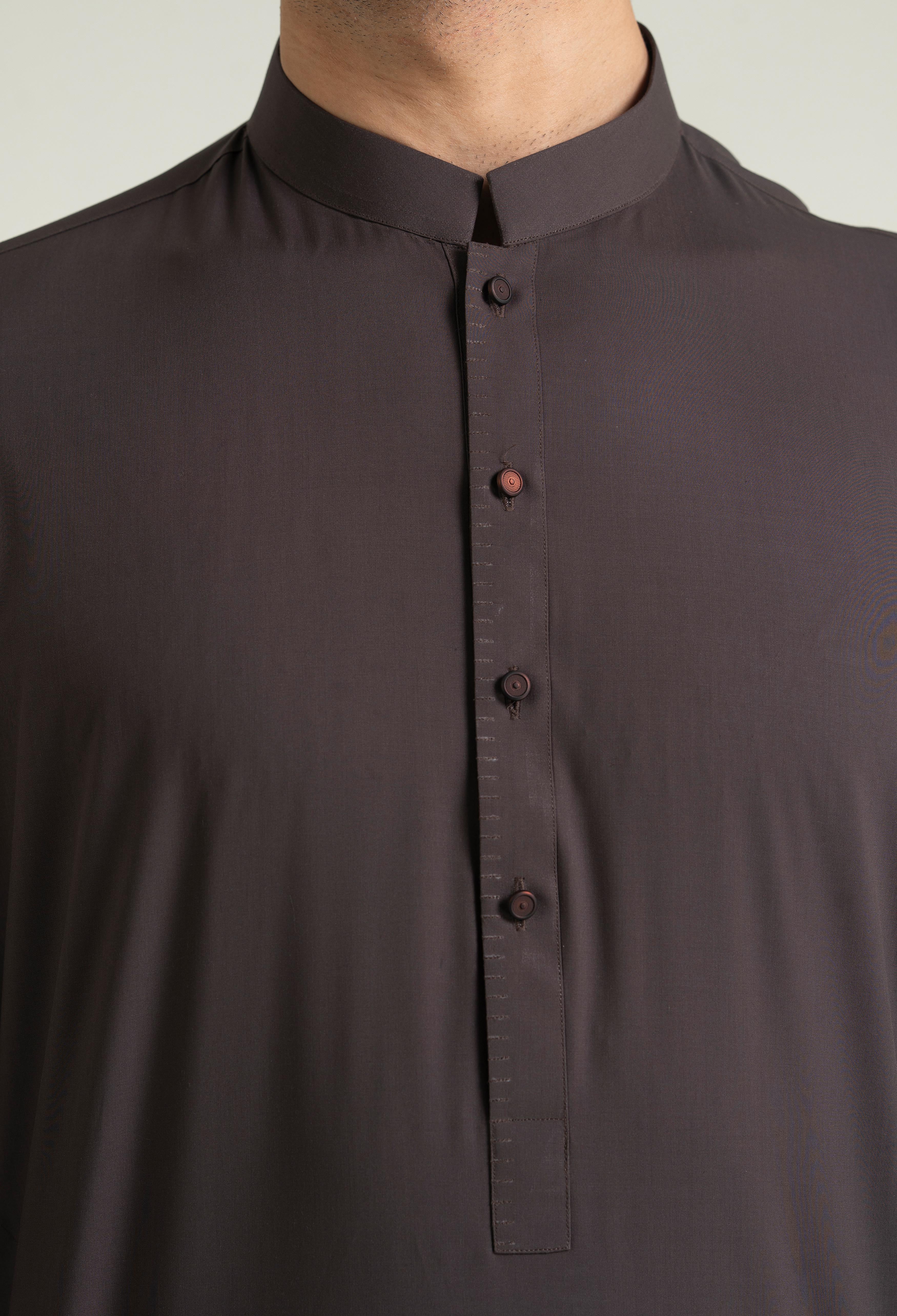 Dark Brown Blended Kameez Shalwar - Image 2