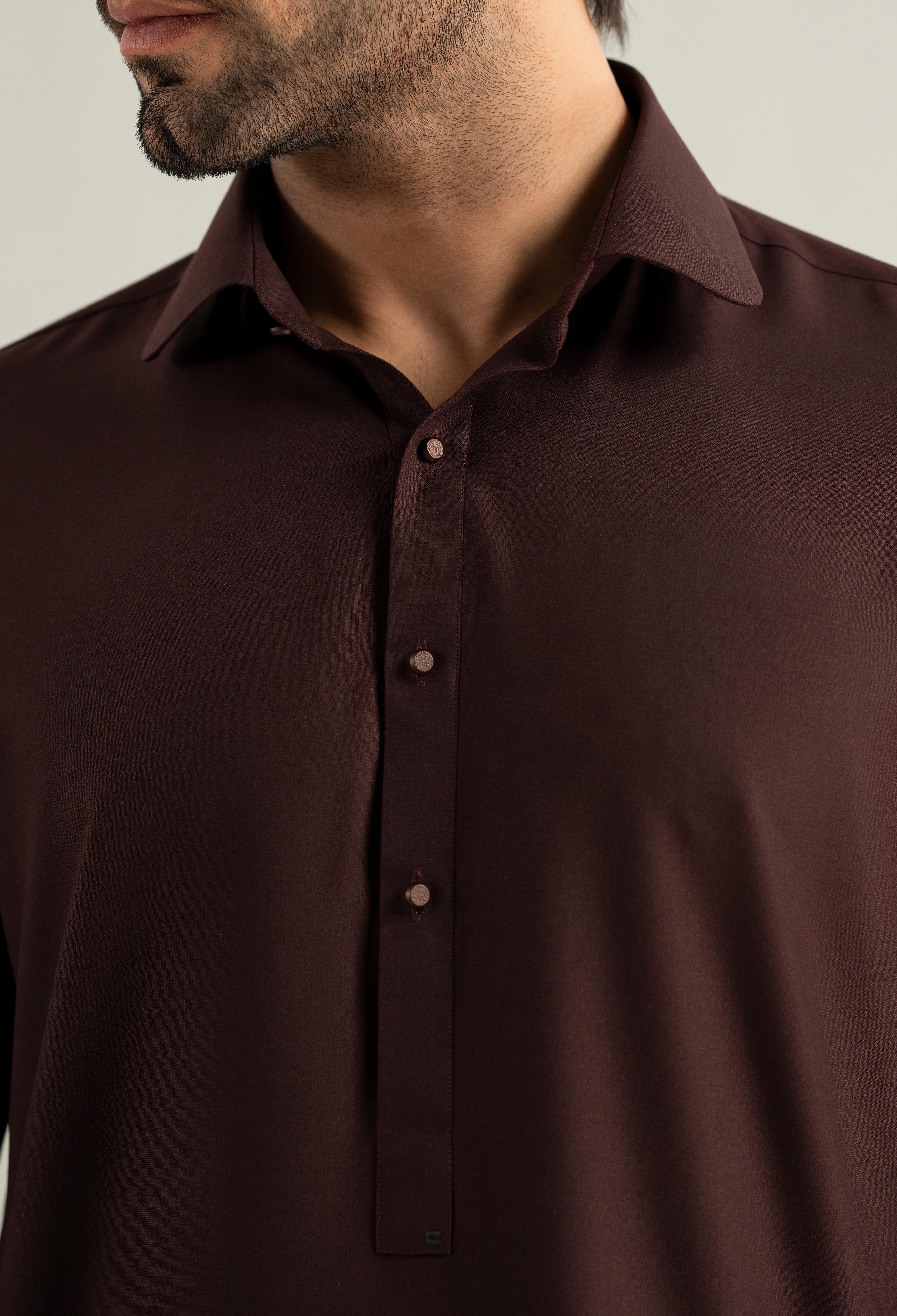 Dark Burgundy Detailing Kameez Shalwar - Image 3