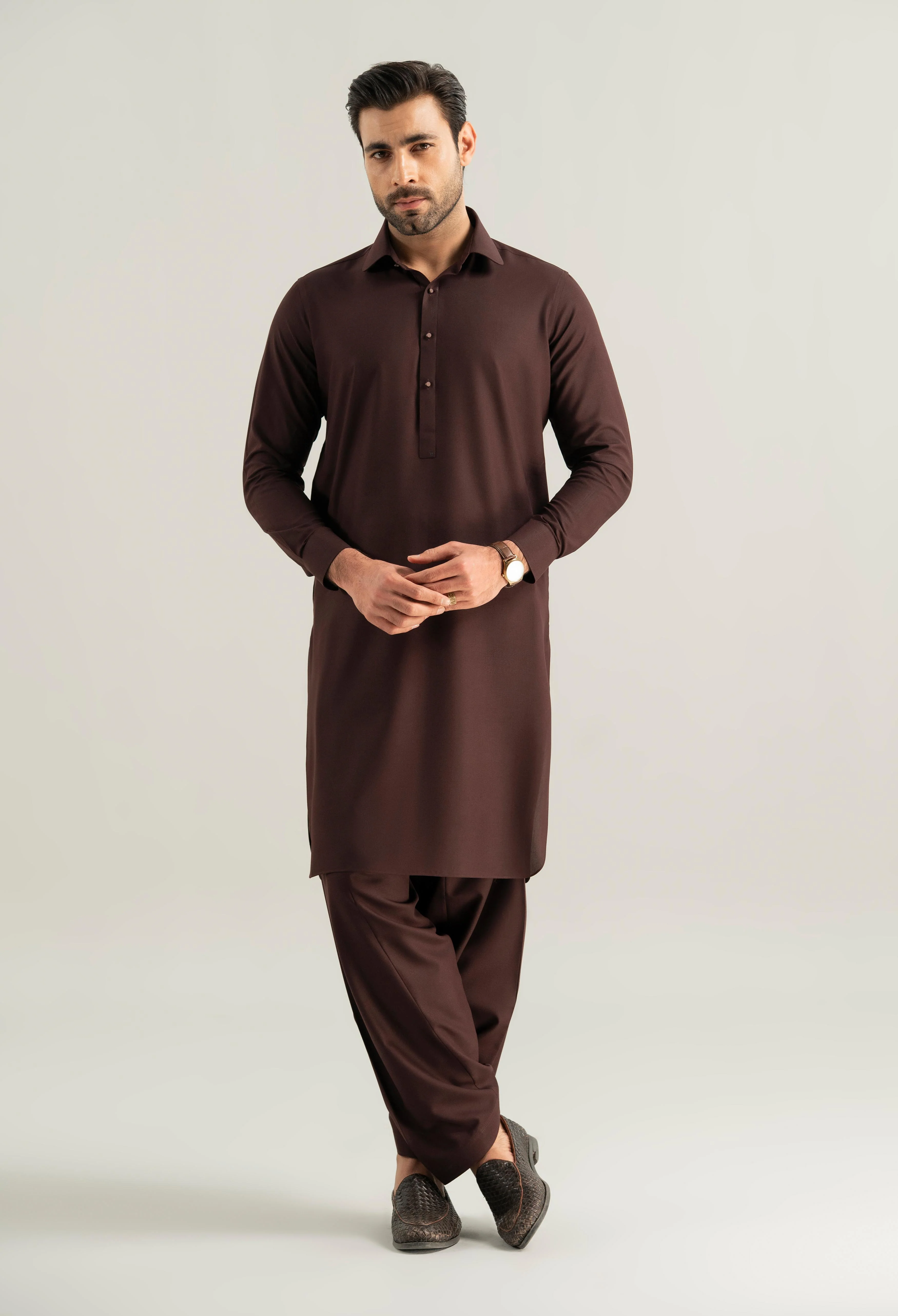 Dark Burgundy Detailing Kameez Shalwar - Image 5