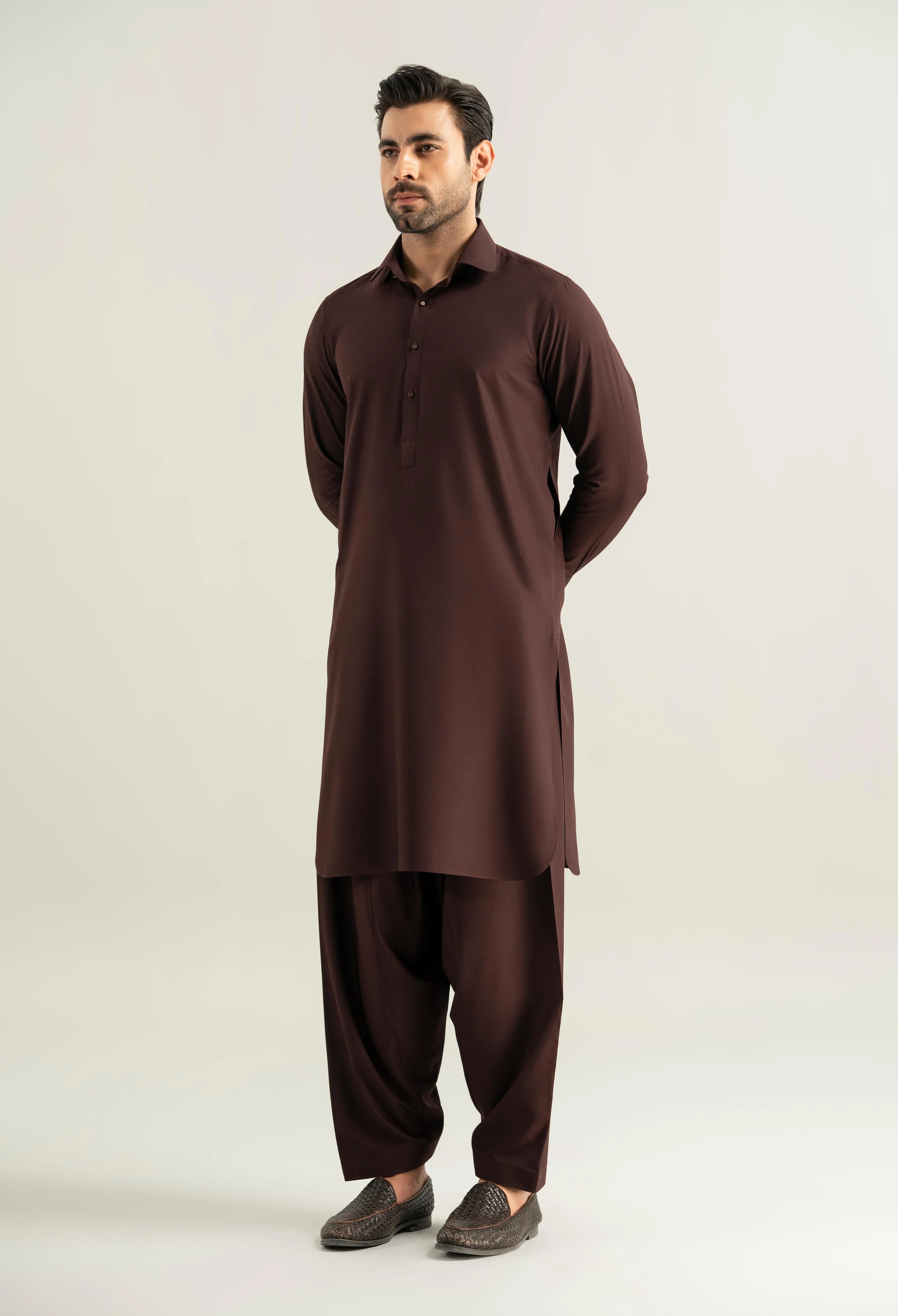 Dark Burgundy Detailing Kameez Shalwar - Image 6