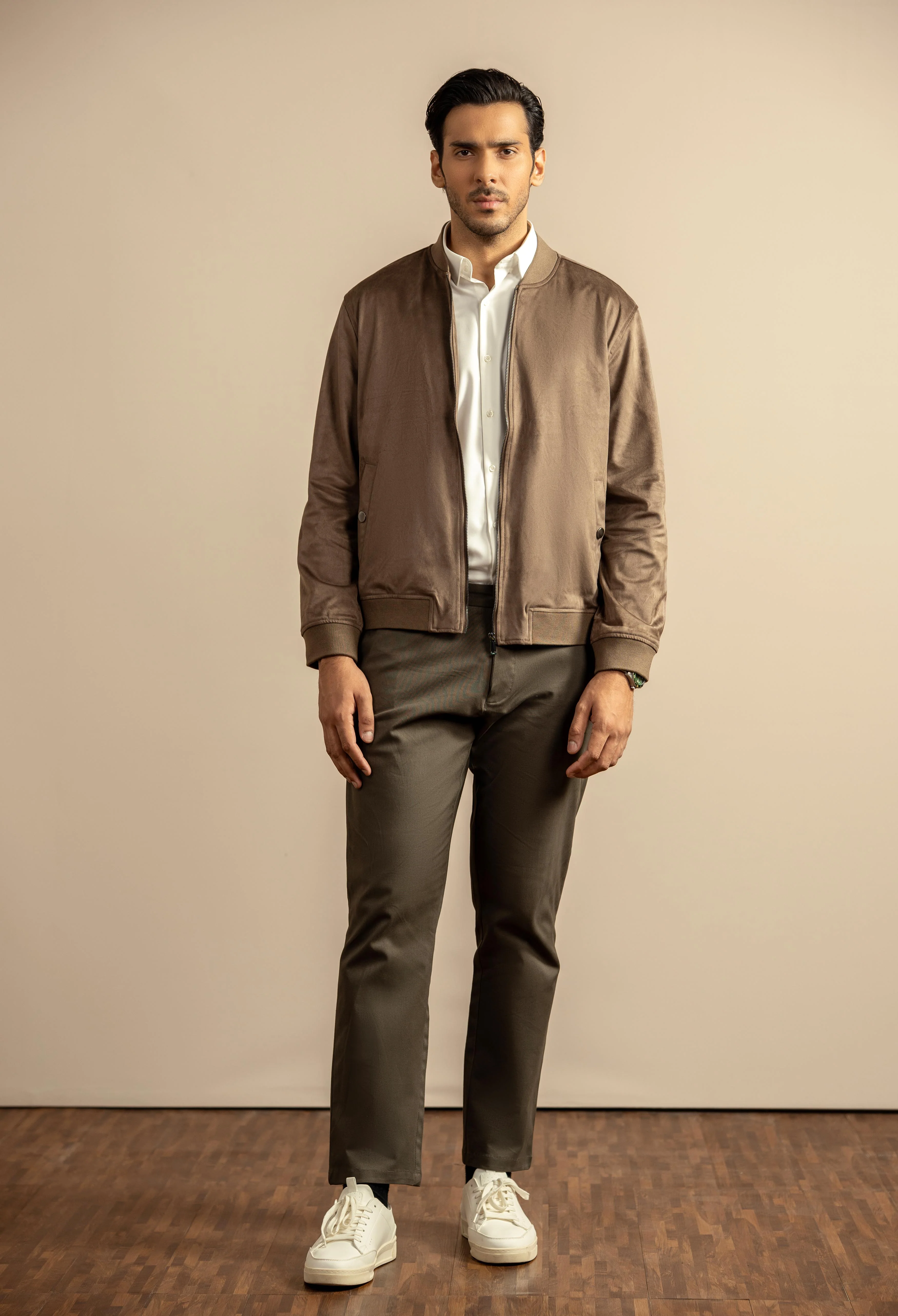 Dark Chocolate Brown Suede Bomber Jacket - Image 2