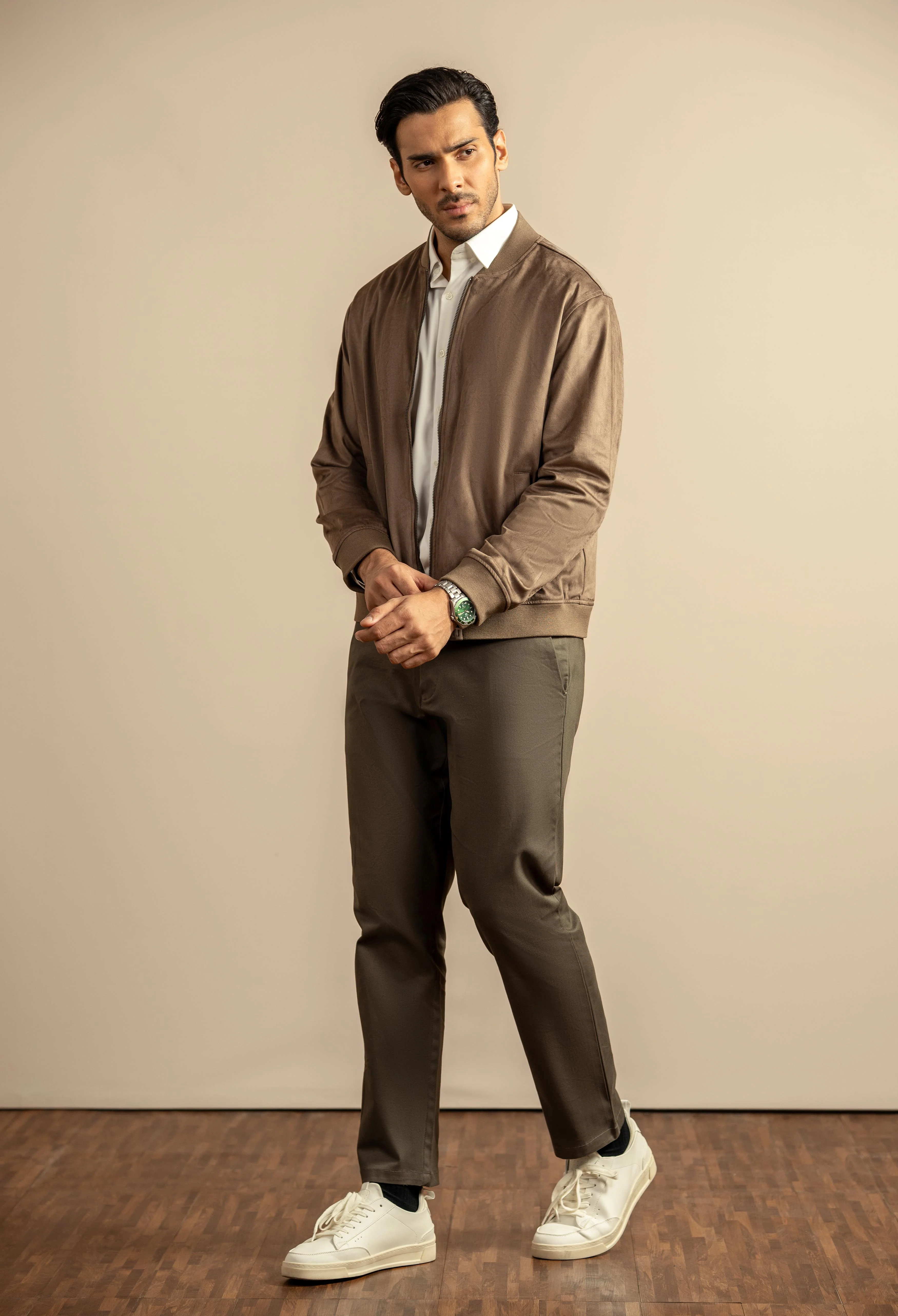 Dark Chocolate Brown Suede Bomber Jacket - Image 3