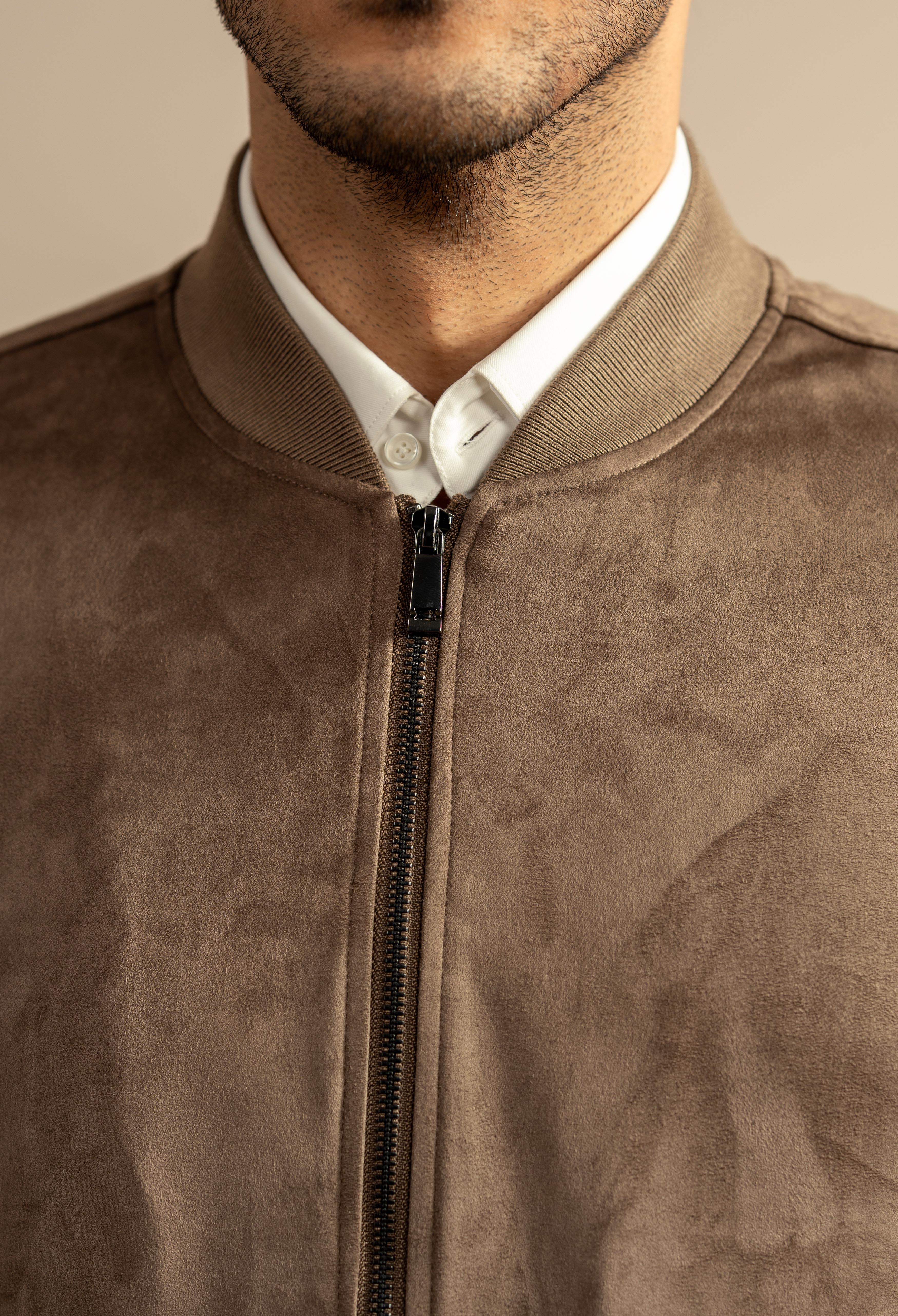 Dark Chocolate Brown Suede Bomber Jacket - Image 6