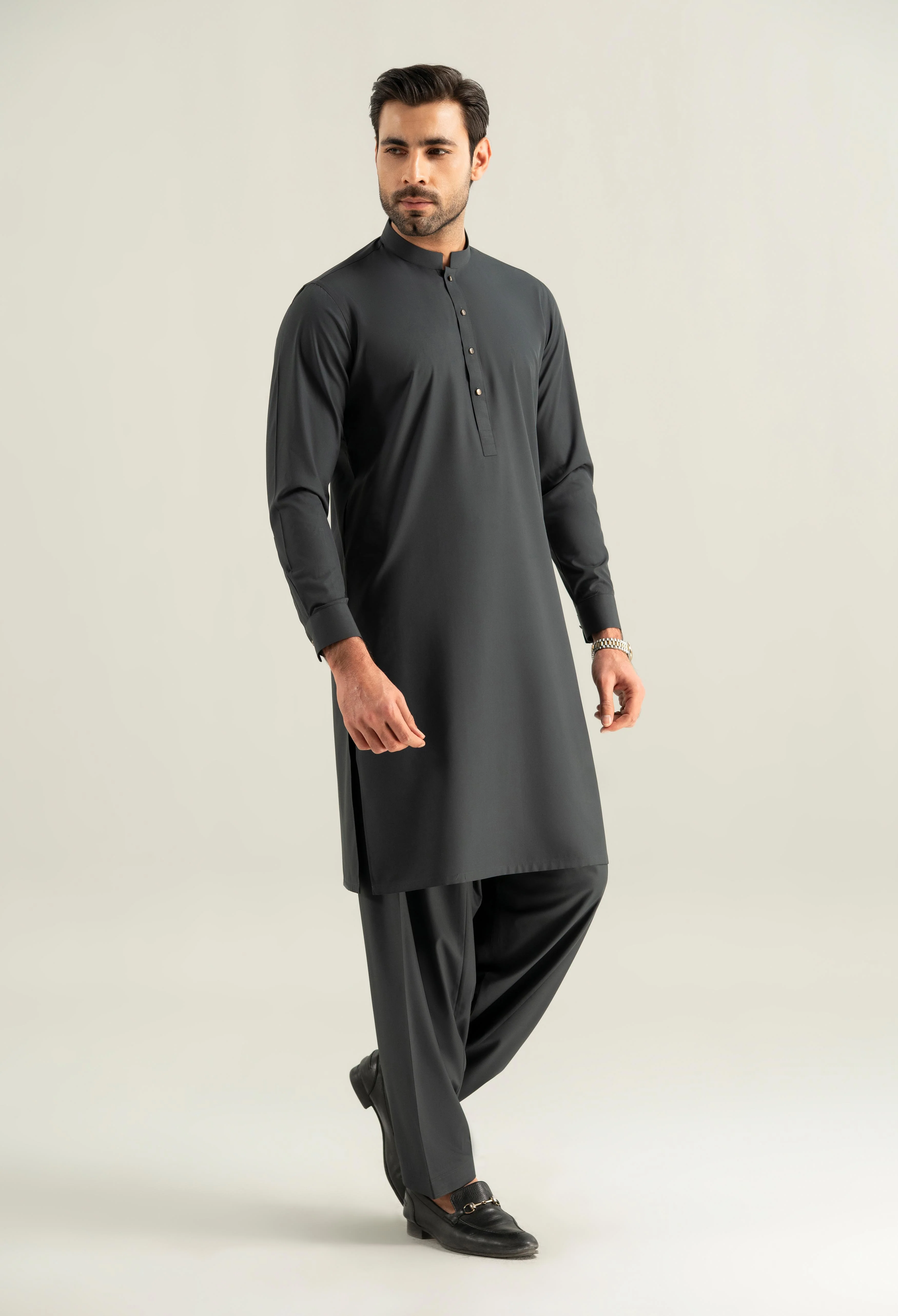 Dark Grey Blended Kameez Shalwar