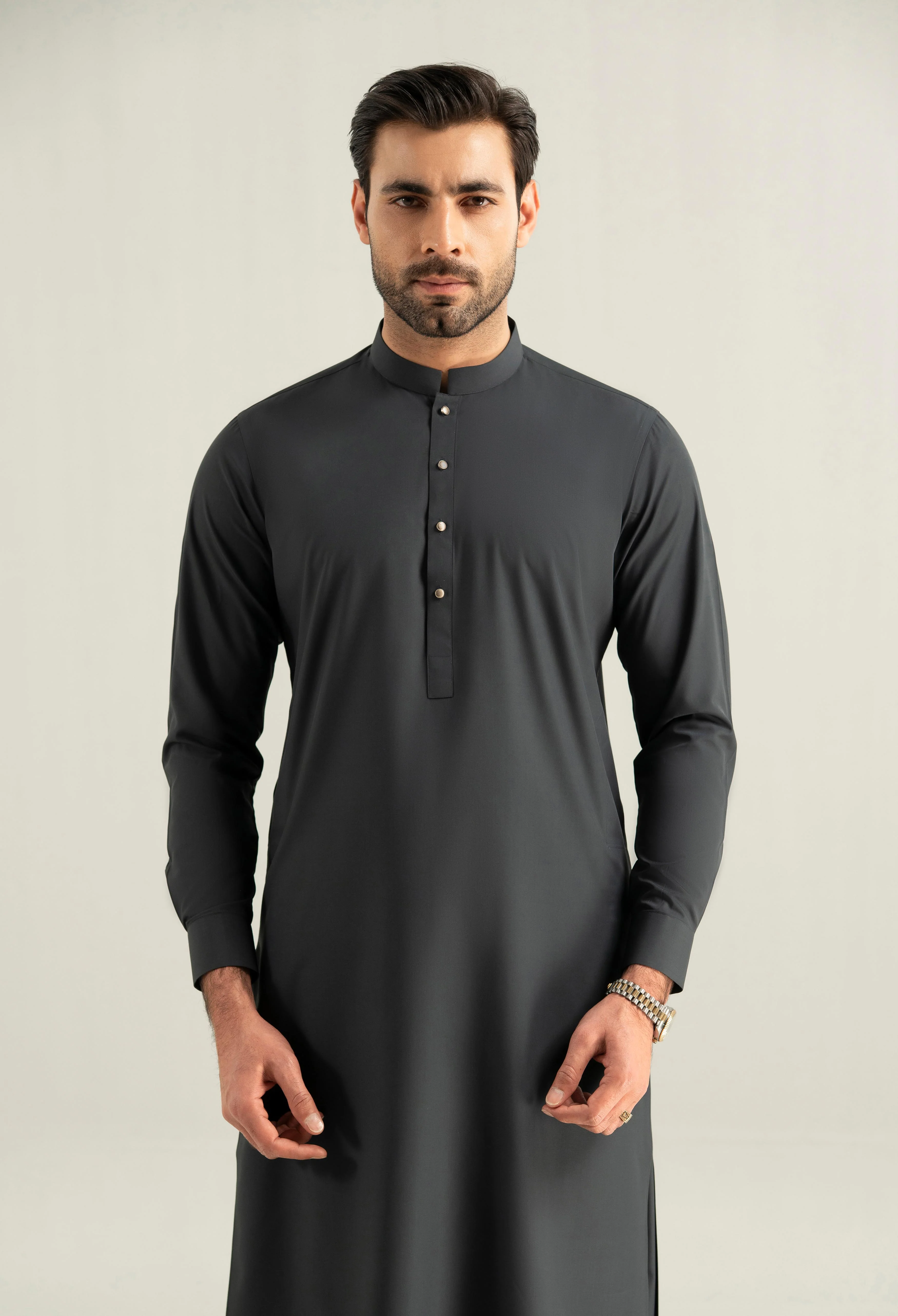 Dark Grey Blended Kameez Shalwar - Image 10