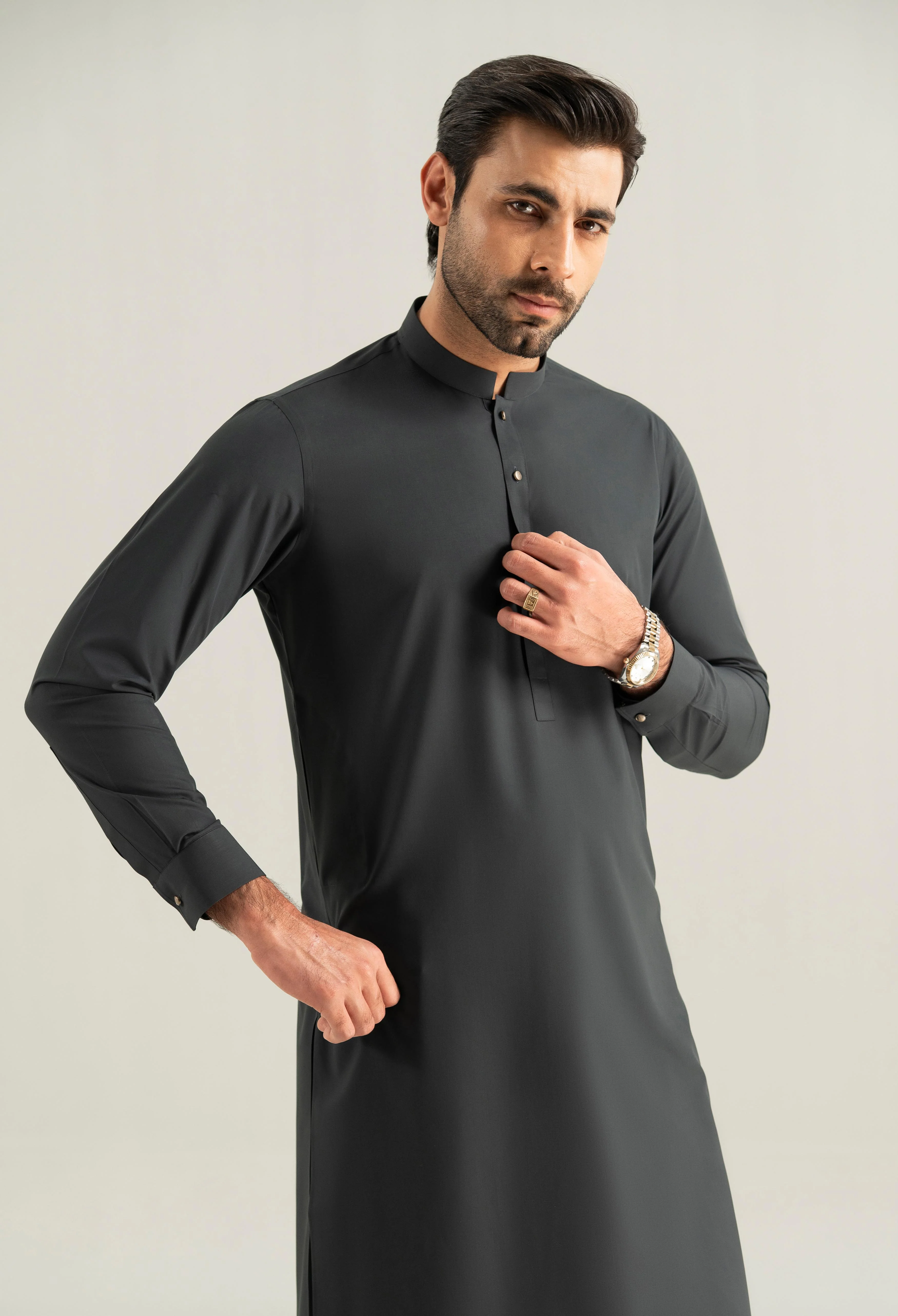 Dark Grey Blended Kameez Shalwar - Image 2