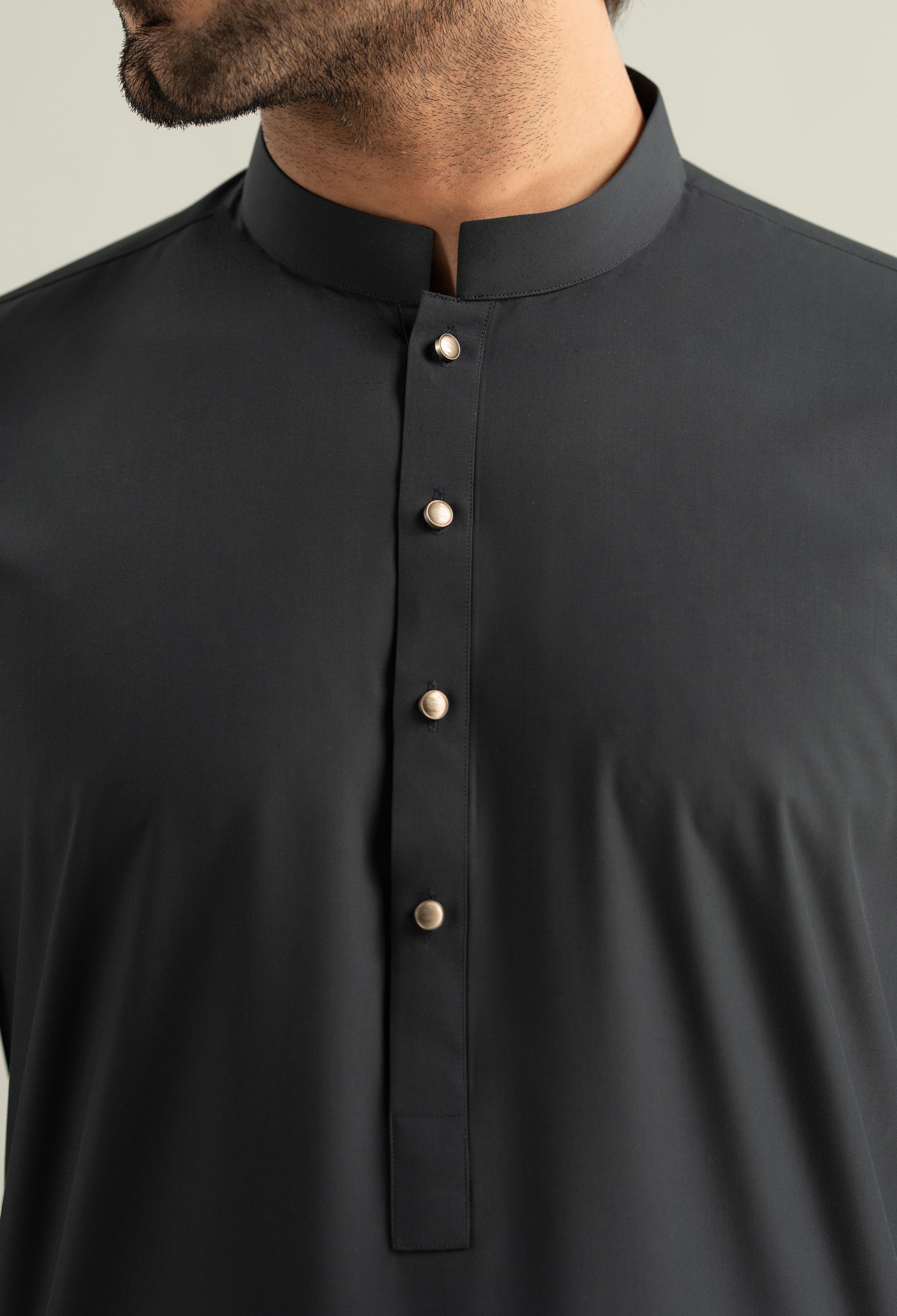 Dark Grey Blended Kameez Shalwar - Image 3