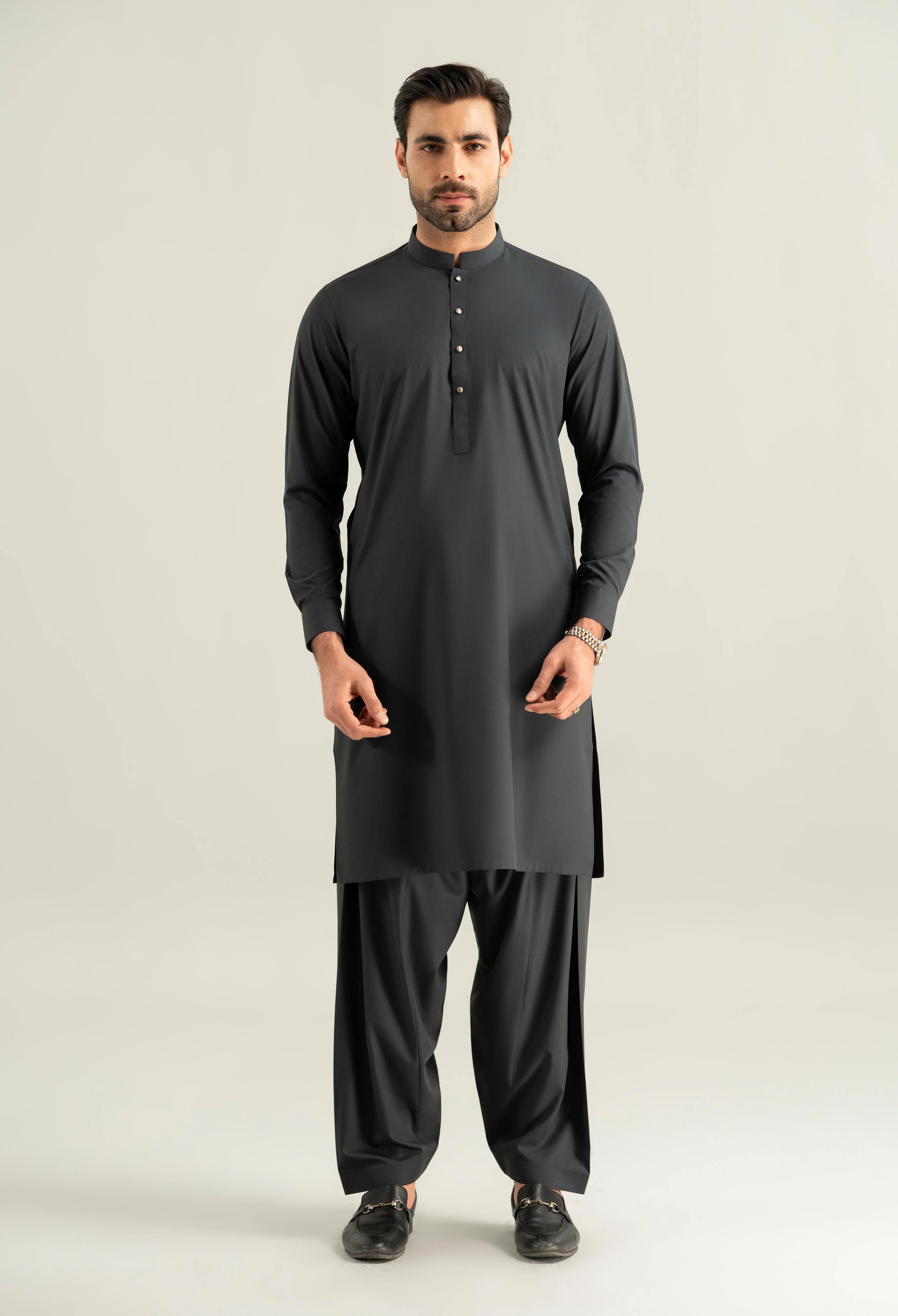 Dark Grey Blended Kameez Shalwar - Image 5