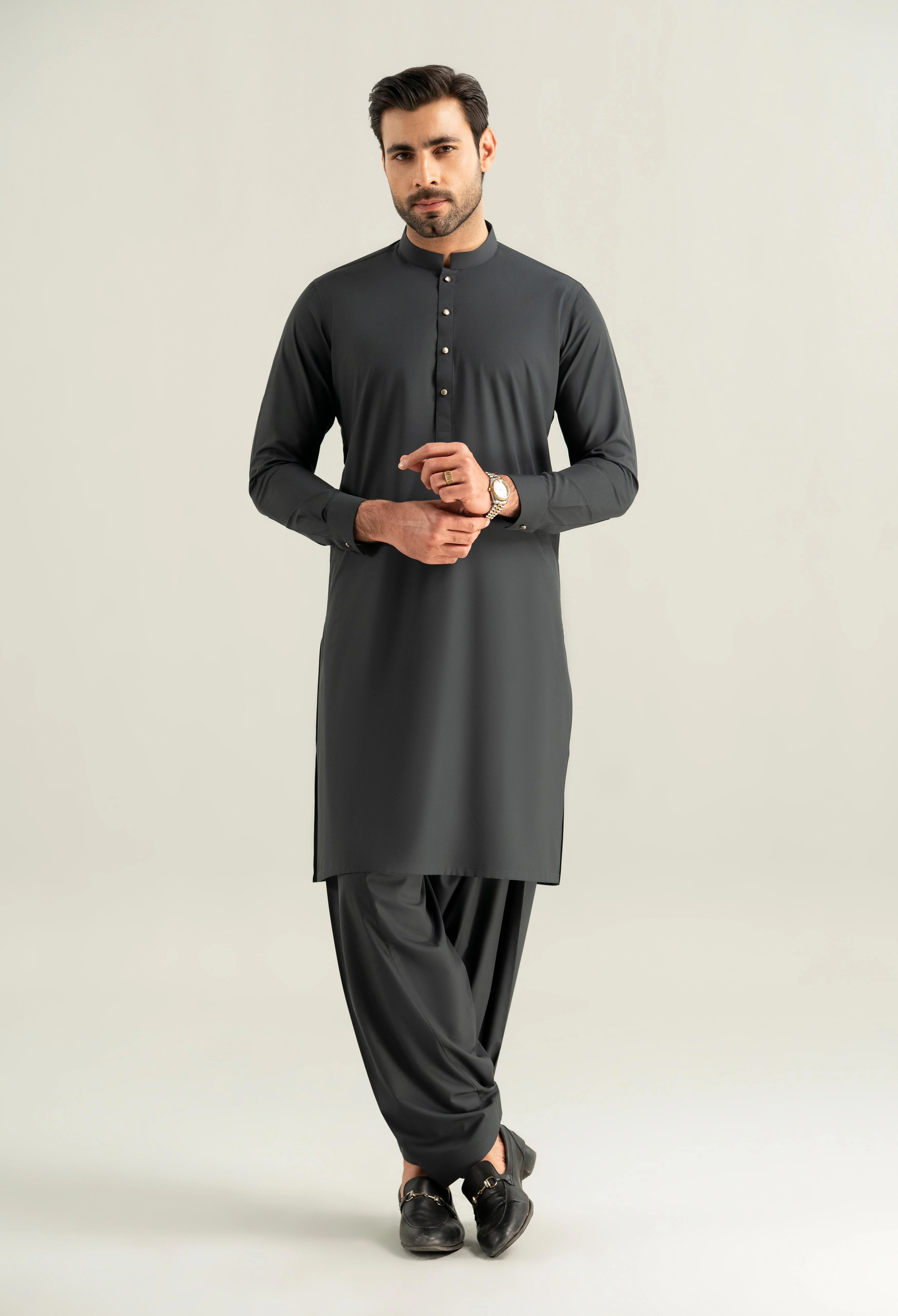 Dark Grey Blended Kameez Shalwar - Image 6