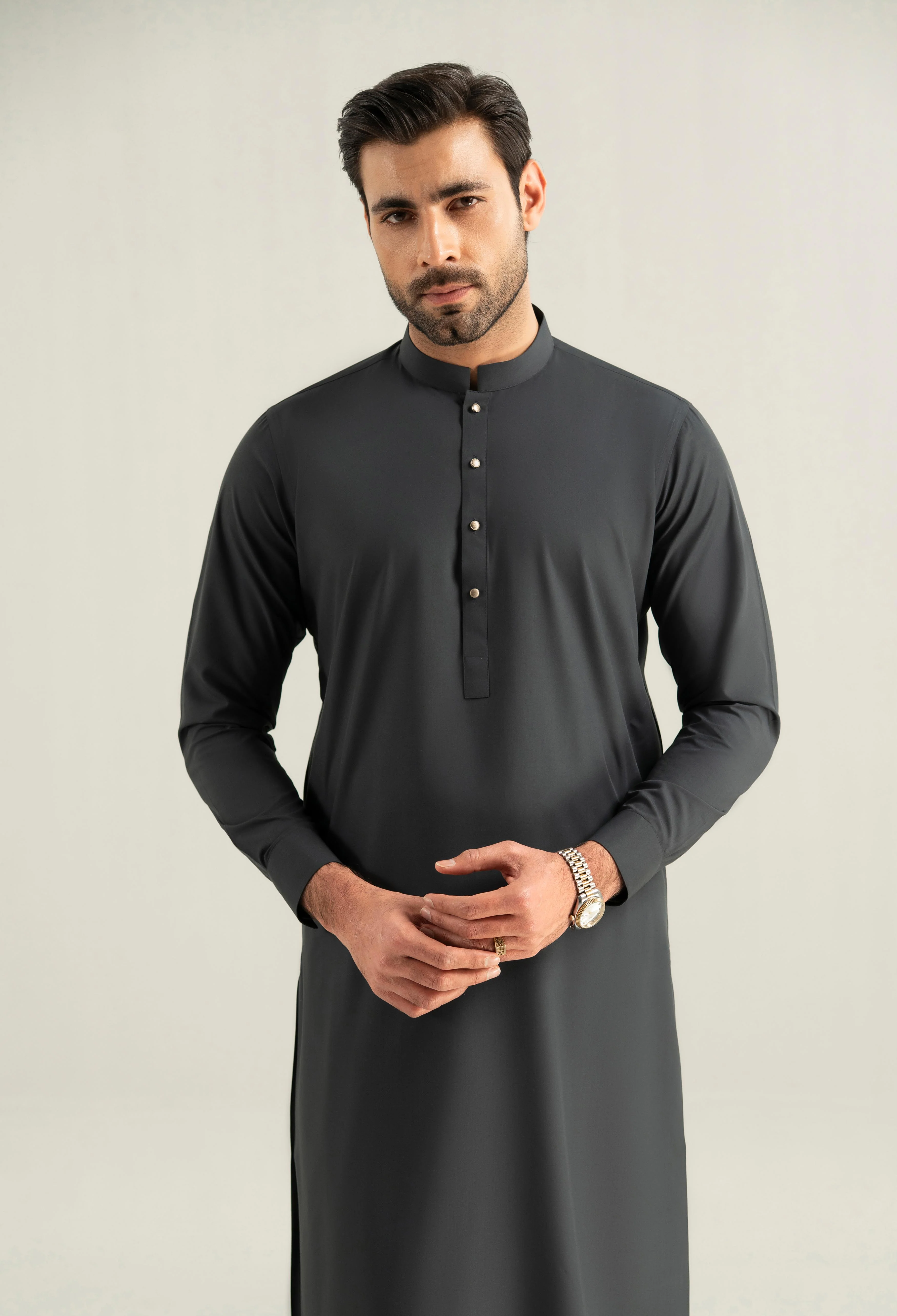 Dark Grey Blended Kameez Shalwar - Image 7
