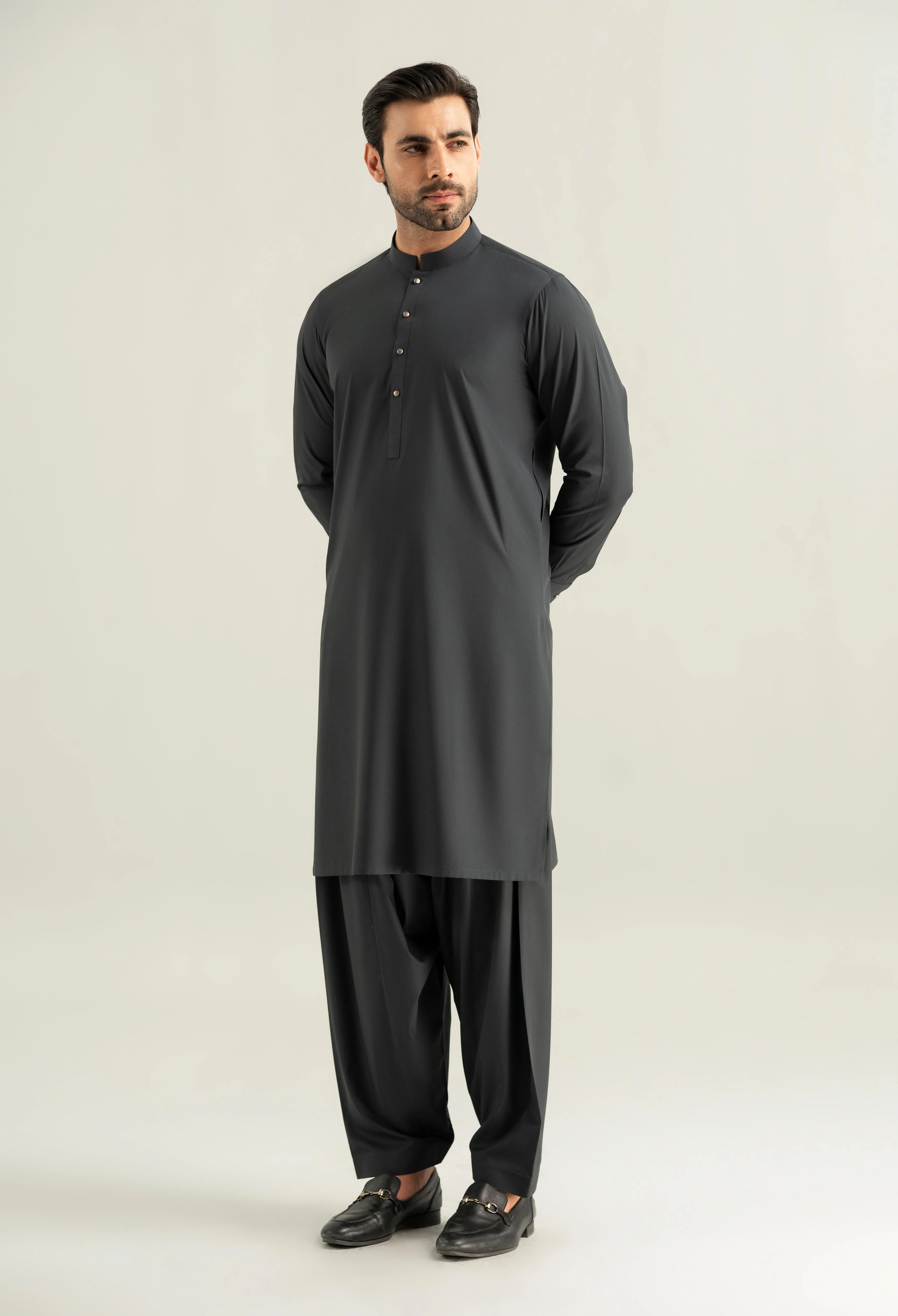 Dark Grey Blended Kameez Shalwar - Image 8