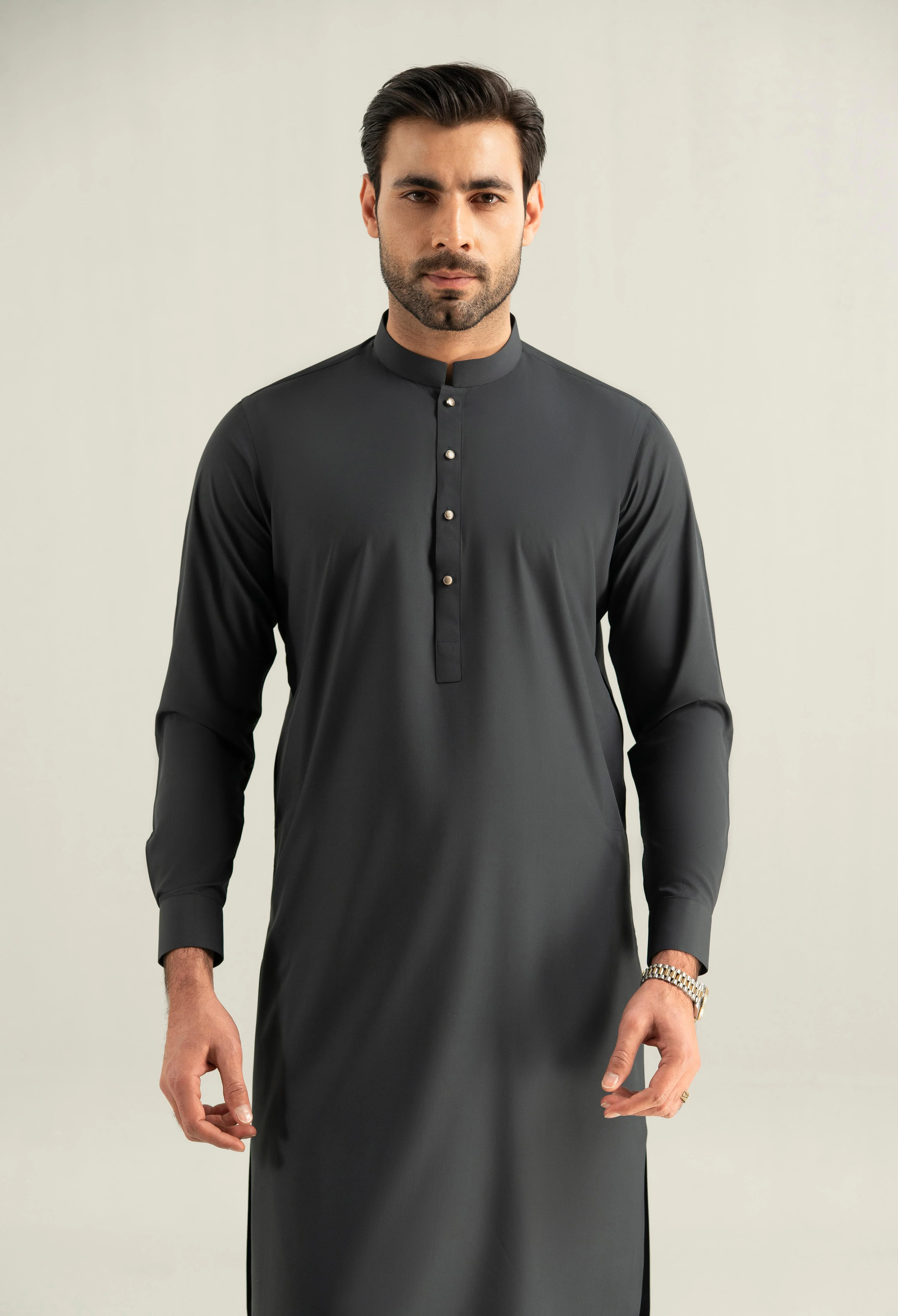 Dark Grey Blended Kameez Shalwar - Image 9