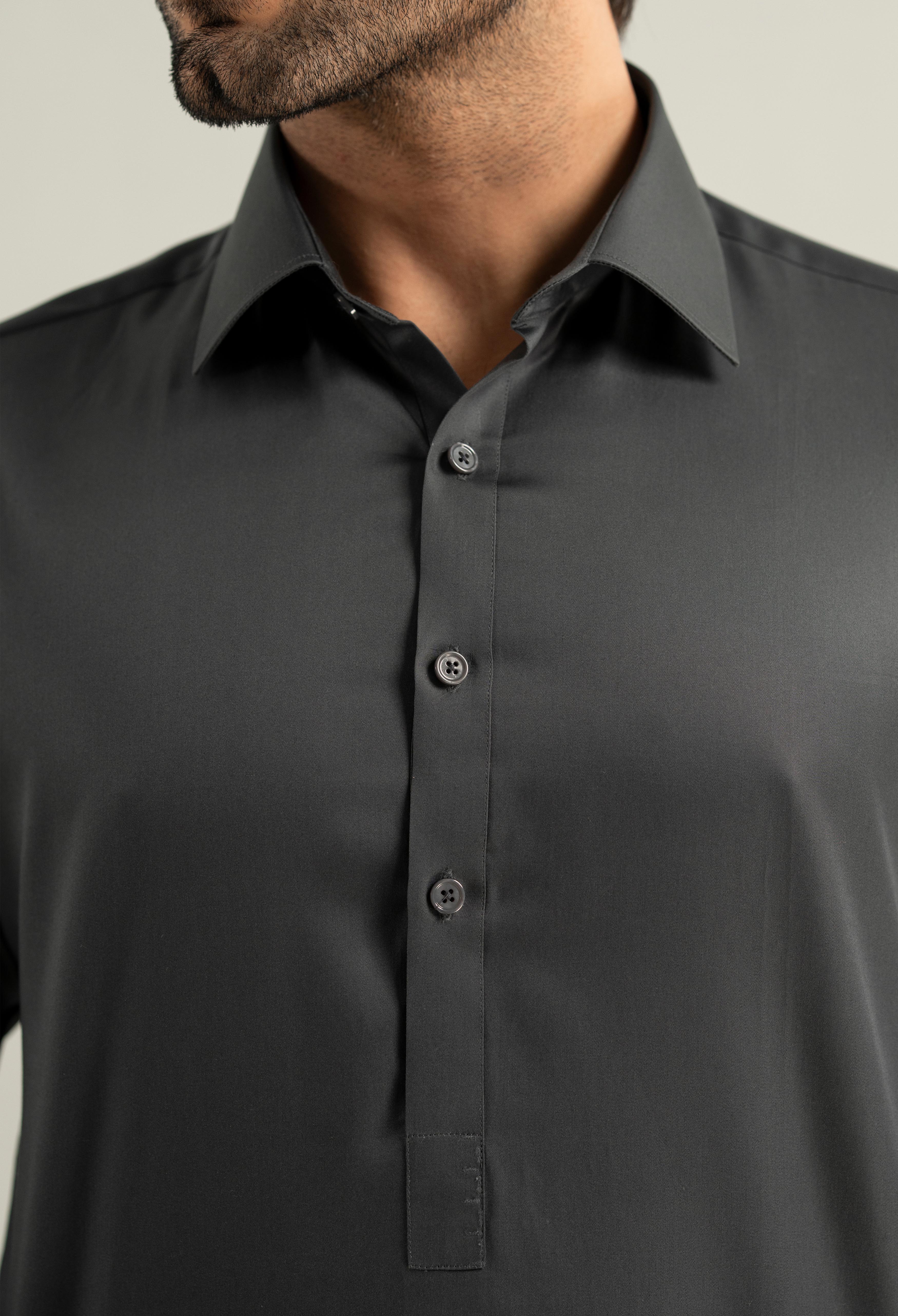 Dark Grey Cotton Kameez Shalwar - Image 2