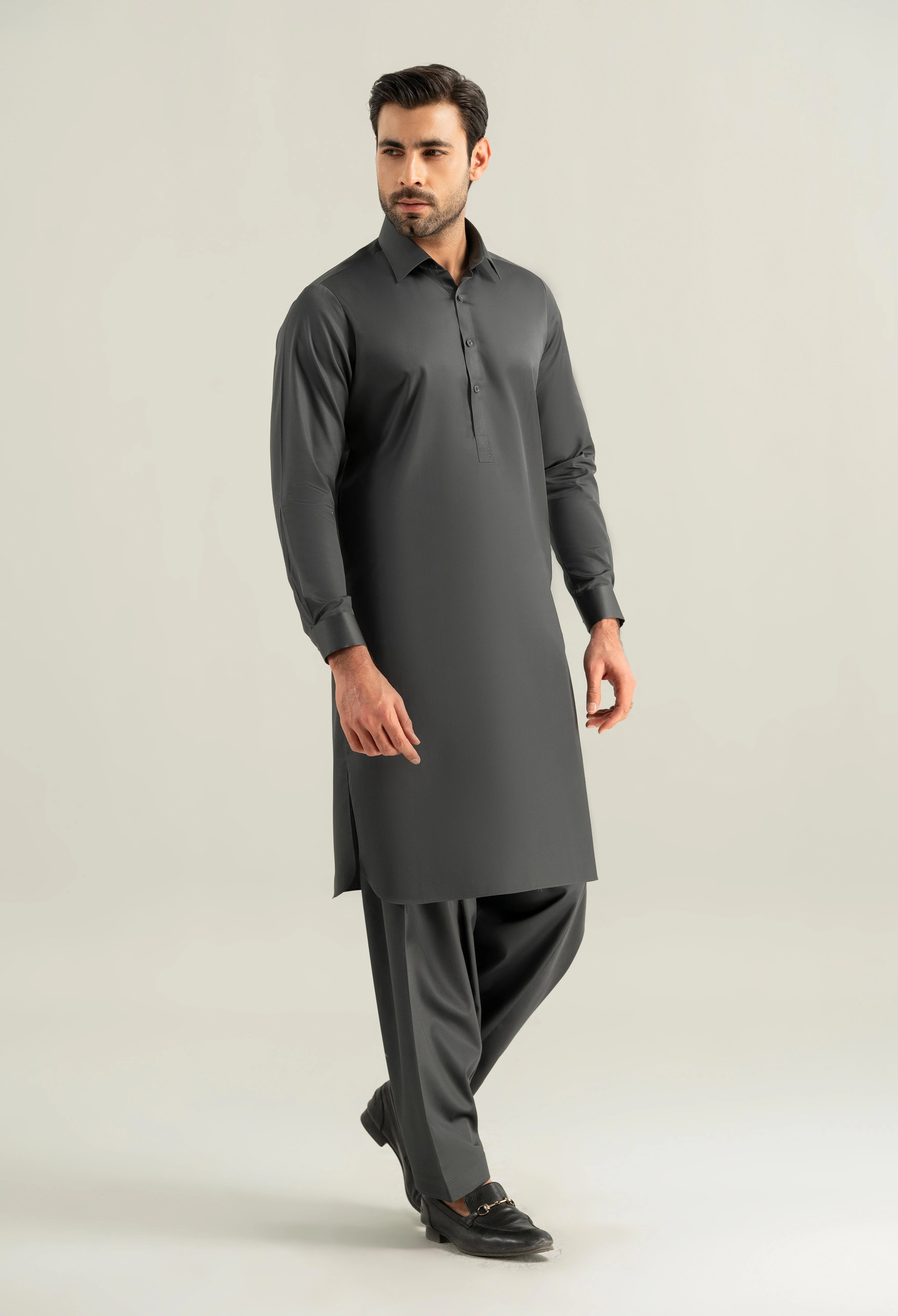Dark Grey Cotton Kameez Shalwar - Image 3