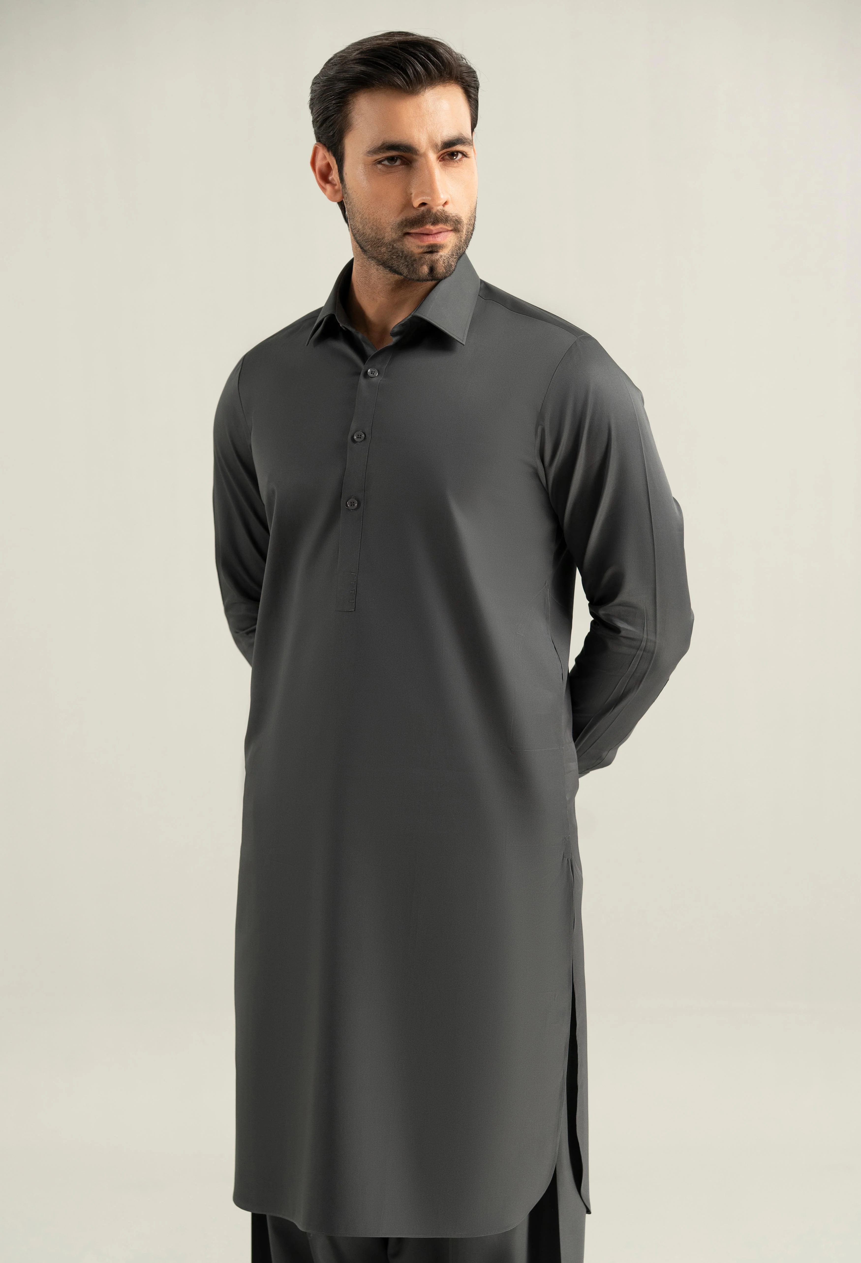 Dark Grey Cotton Kameez Shalwar - Image 4