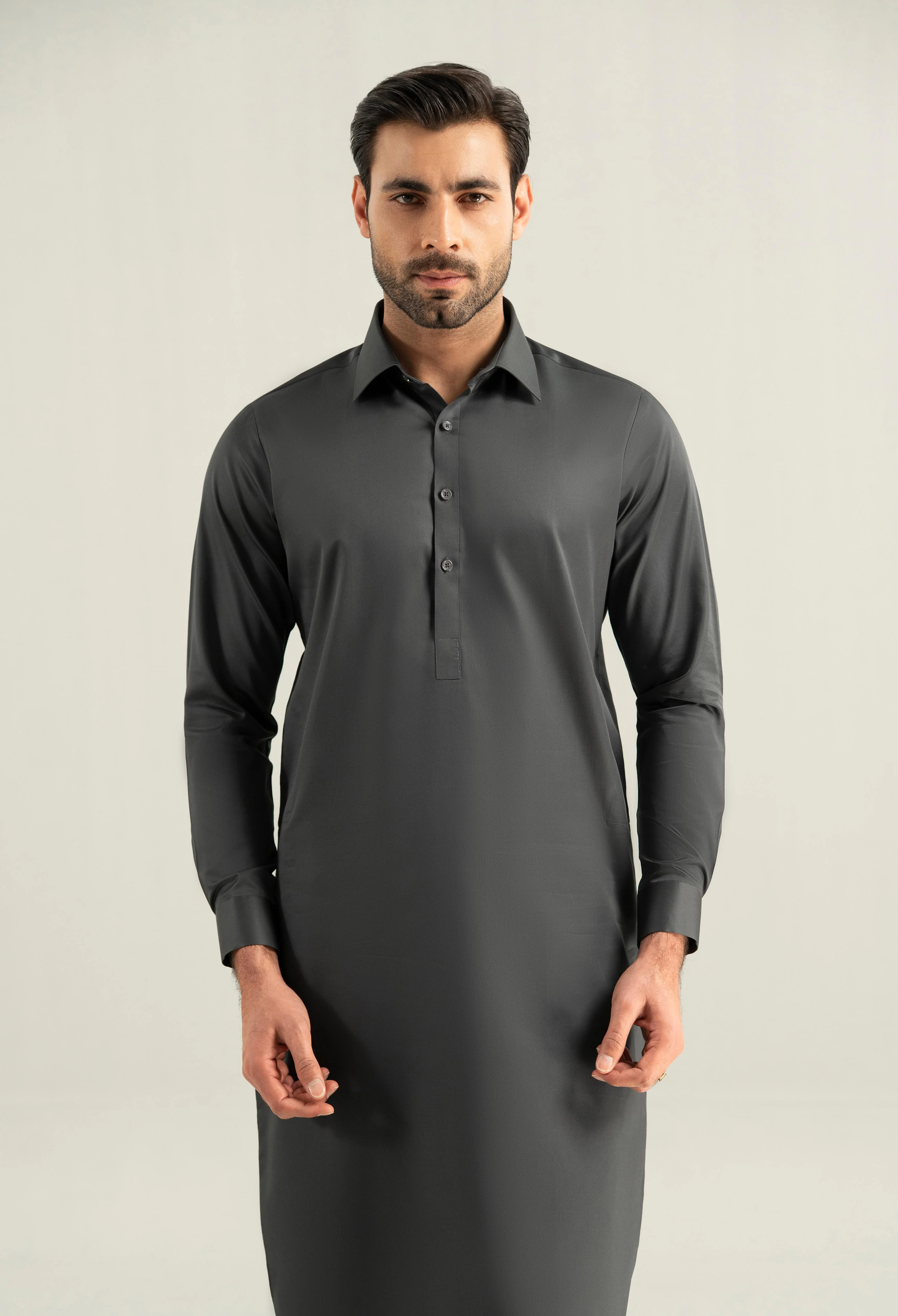 Dark Grey Cotton Kameez Shalwar - Image 5