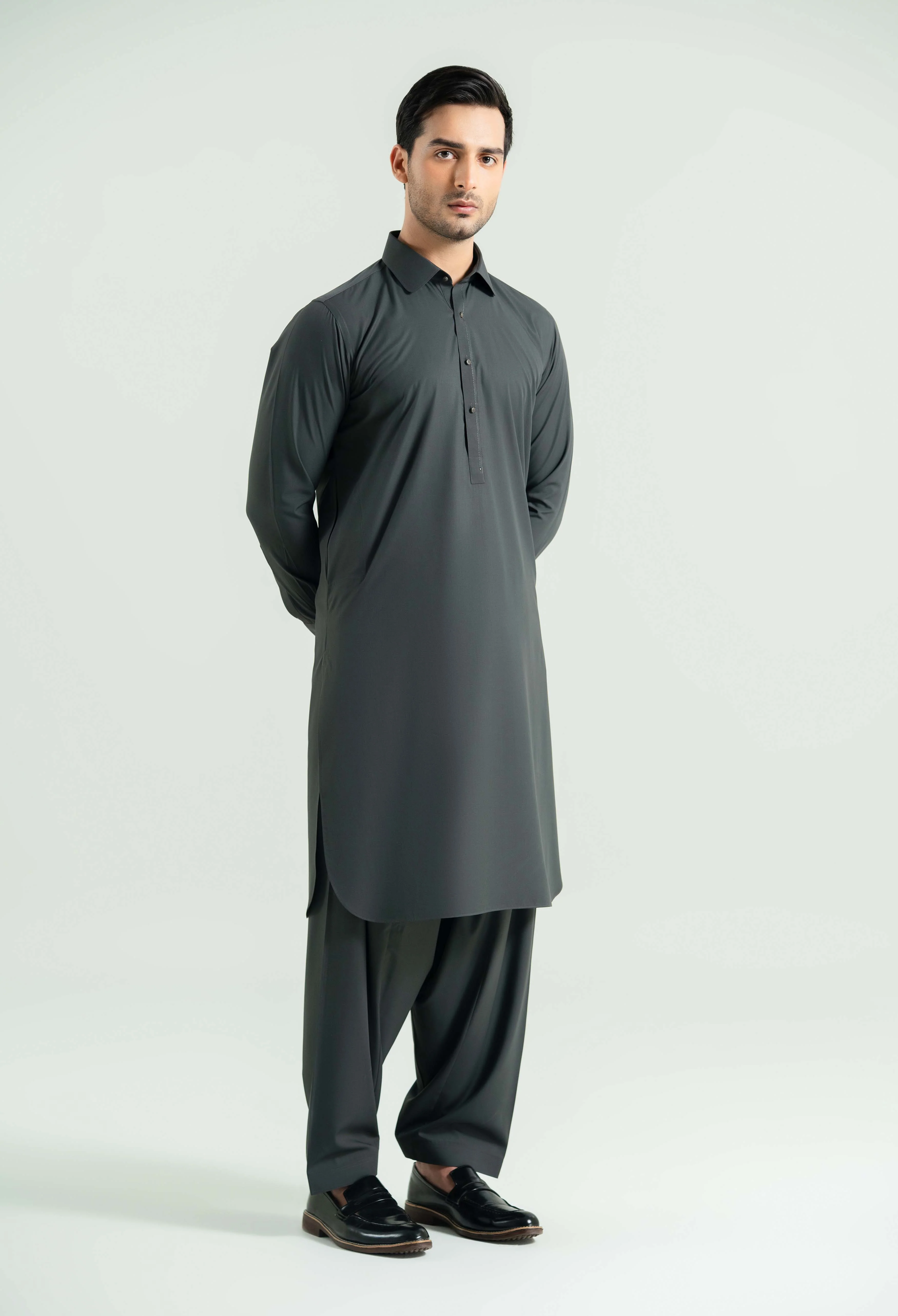 Dark Grey Detailing Kameez Shalwar - Image 2