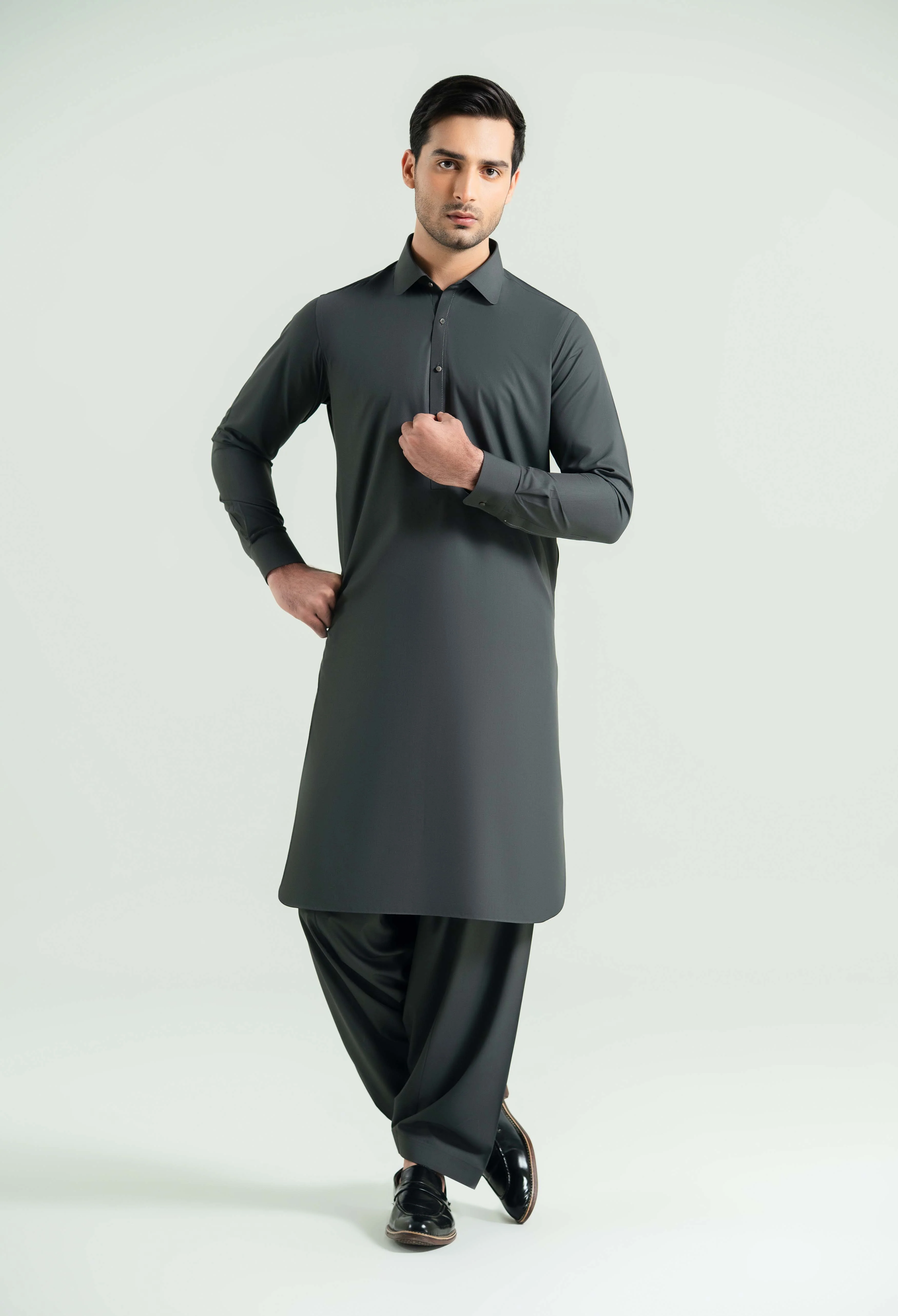 Dark Grey Detailing Kameez Shalwar - Image 3