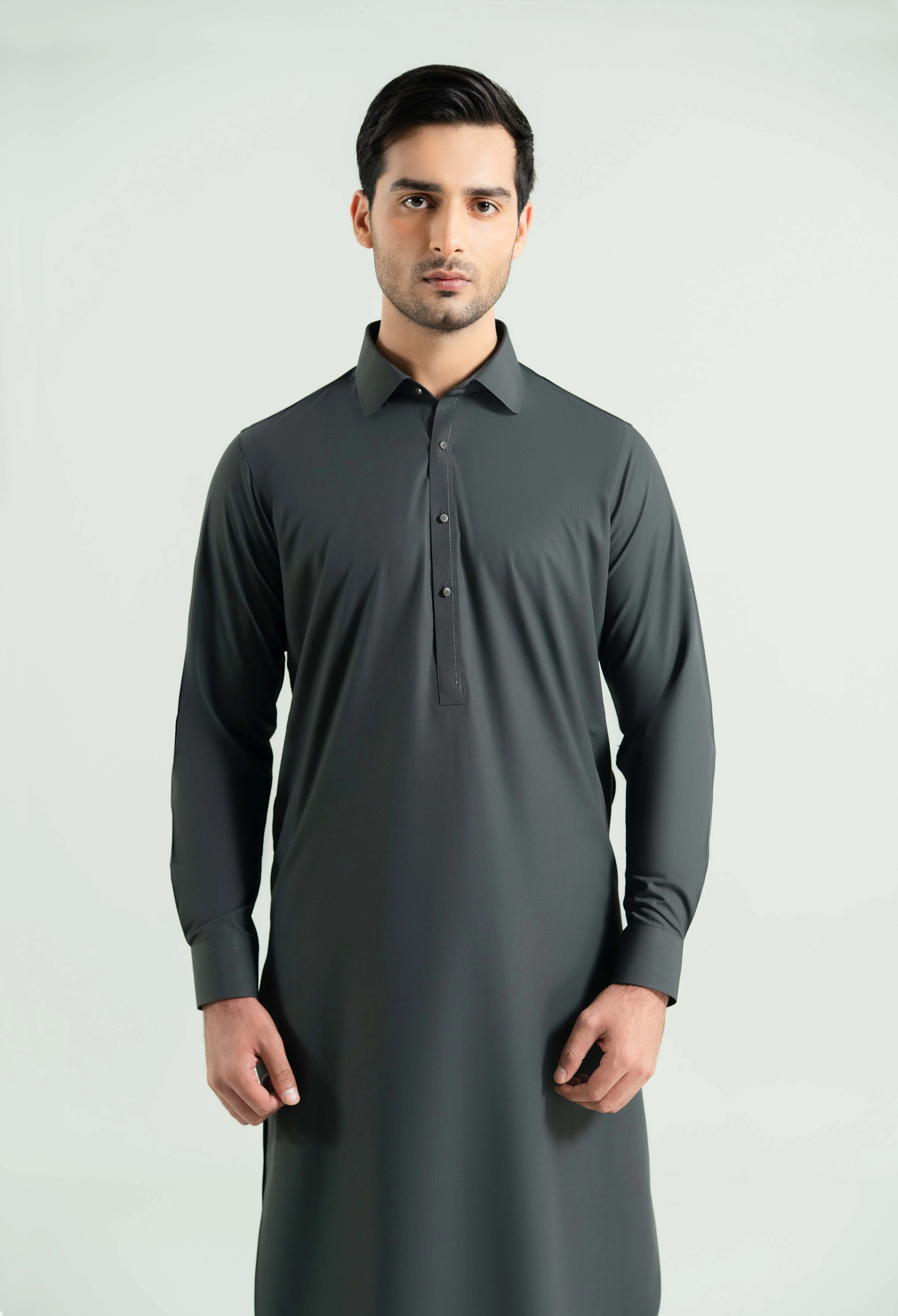 Dark Grey Detailing Kameez Shalwar - Image 4