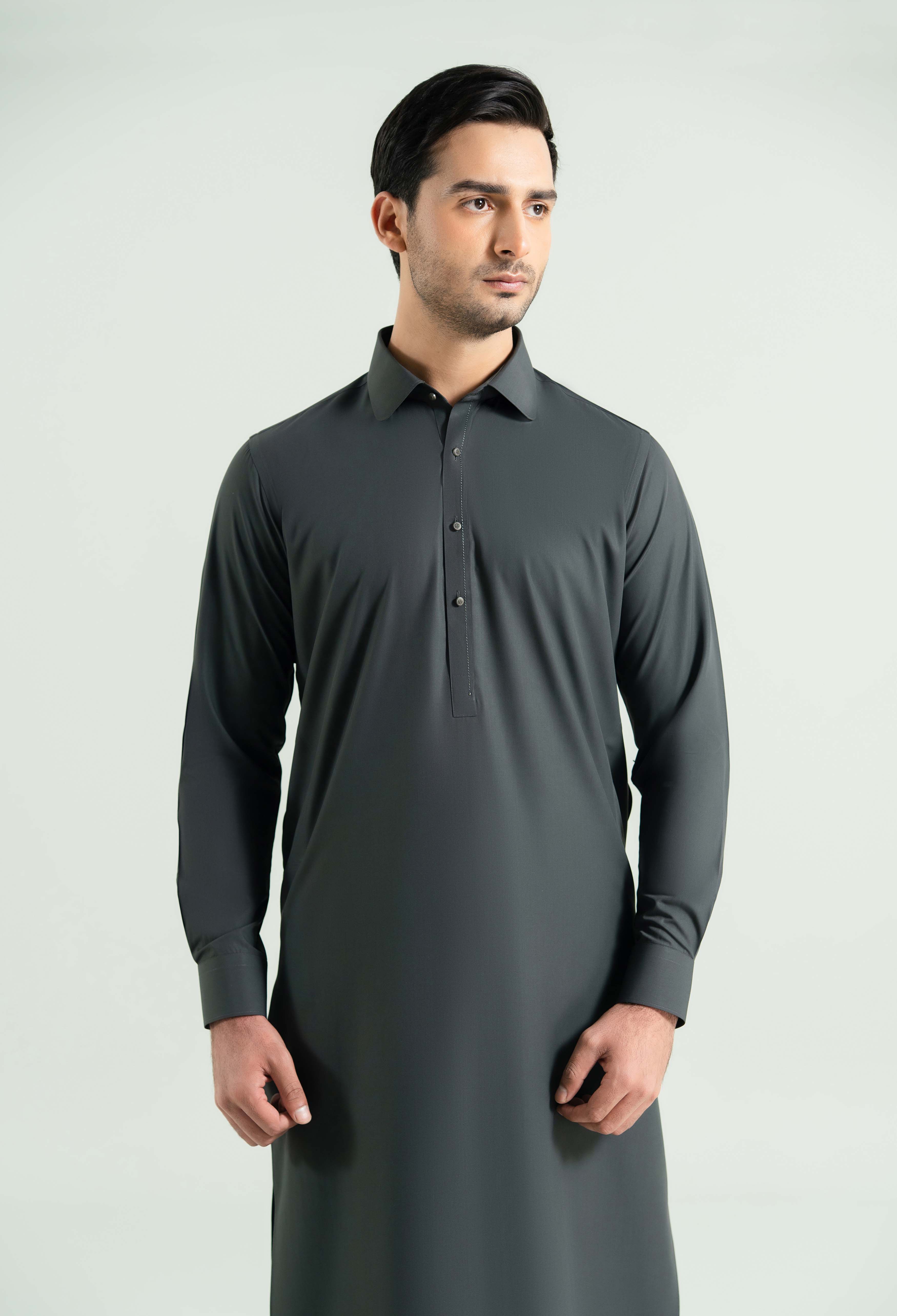 Dark Grey Detailing Kameez Shalwar - Image 5