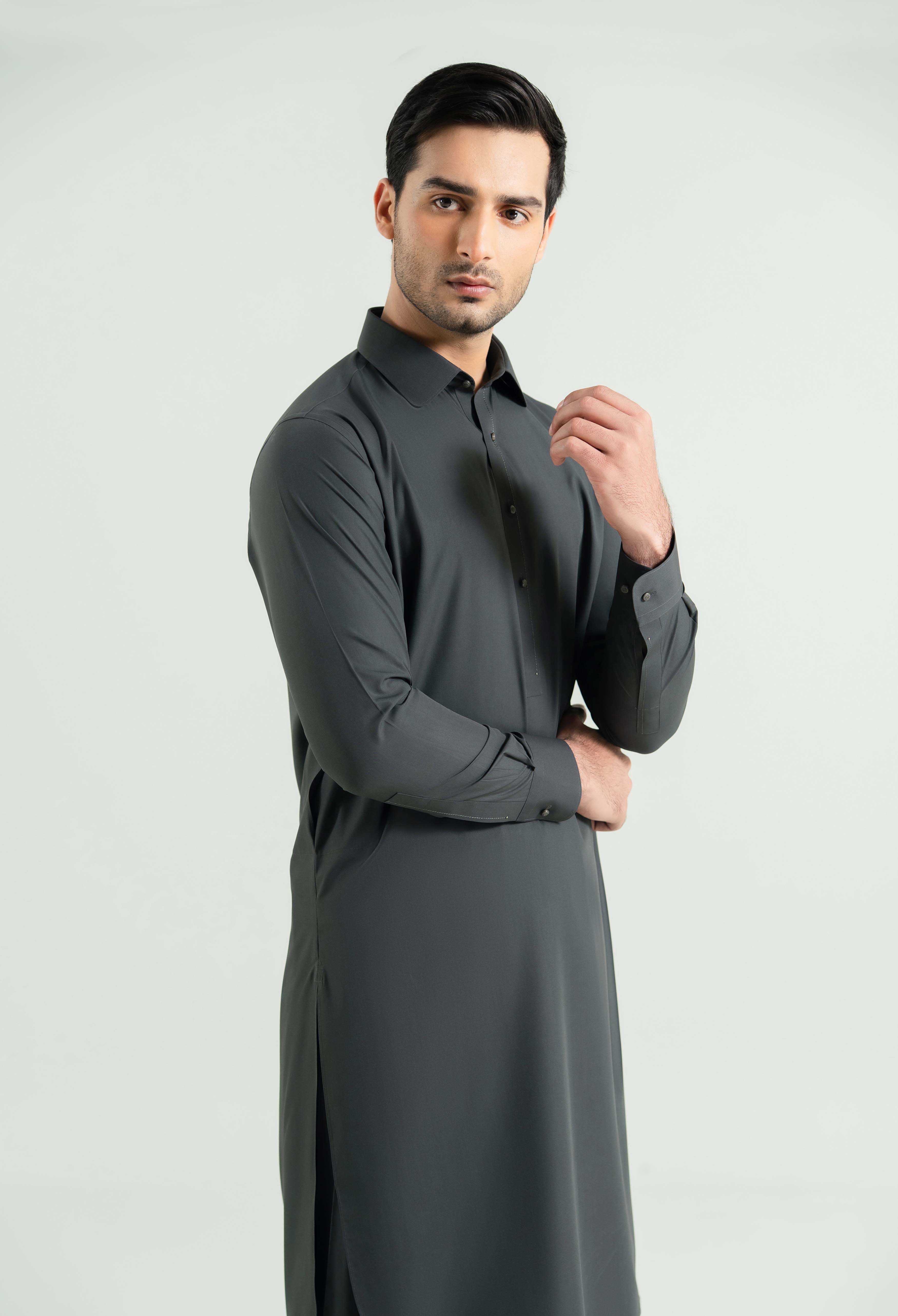 Dark Grey Detailing Kameez Shalwar - Image 6