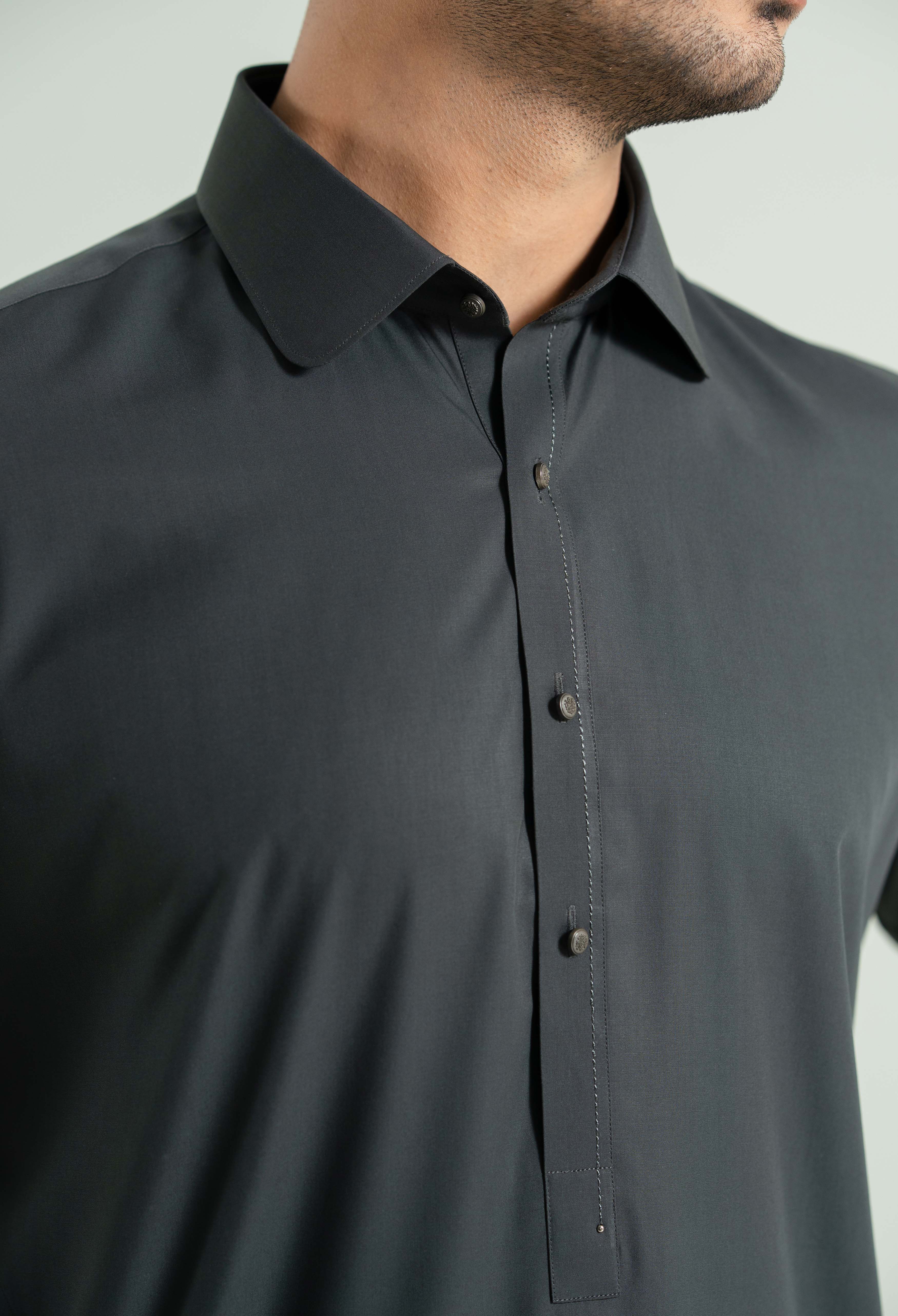 Dark Grey Detailing Kameez Shalwar - Image 7