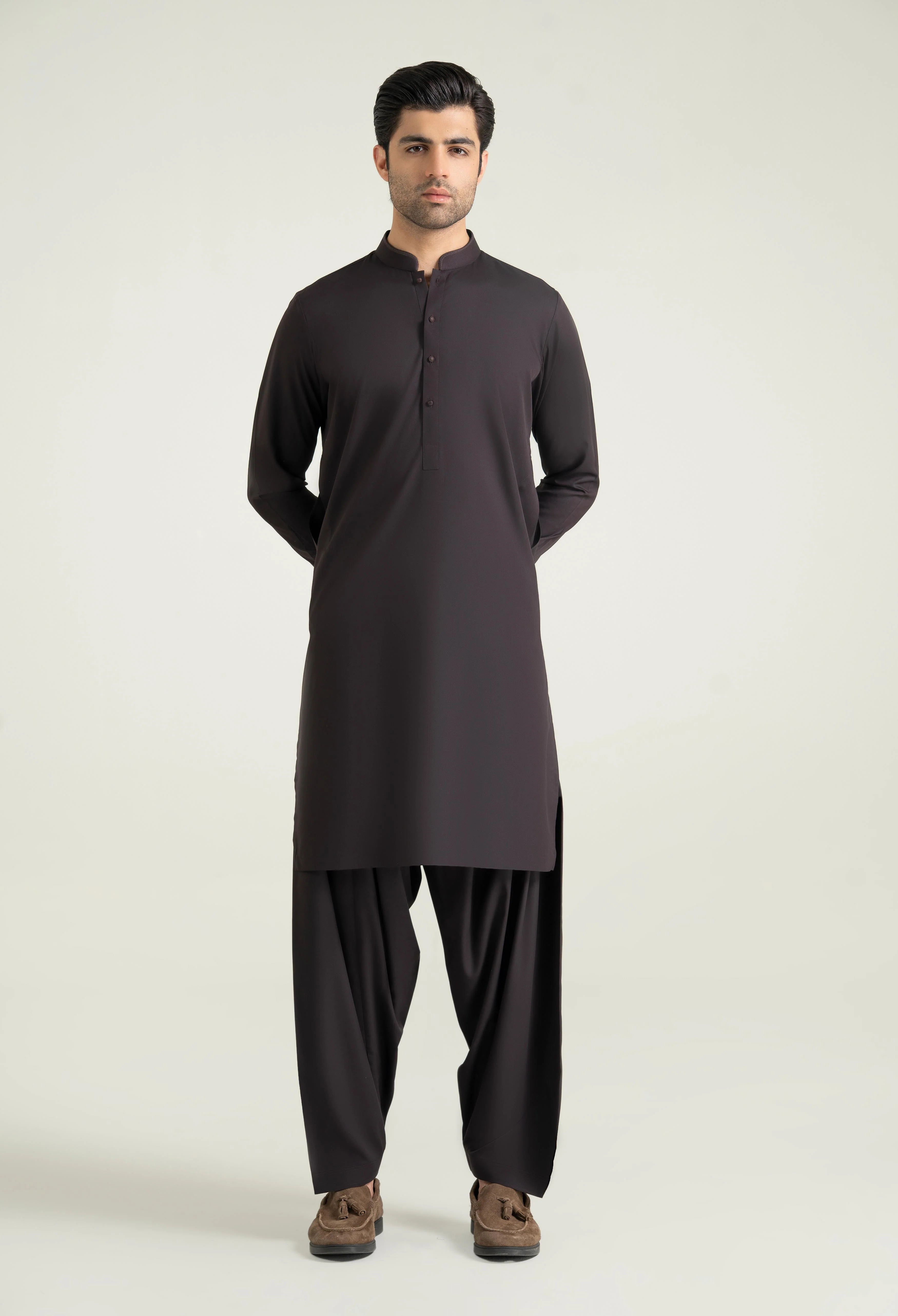 Dark Maroon Blended Kameez Shalwar - Image 3