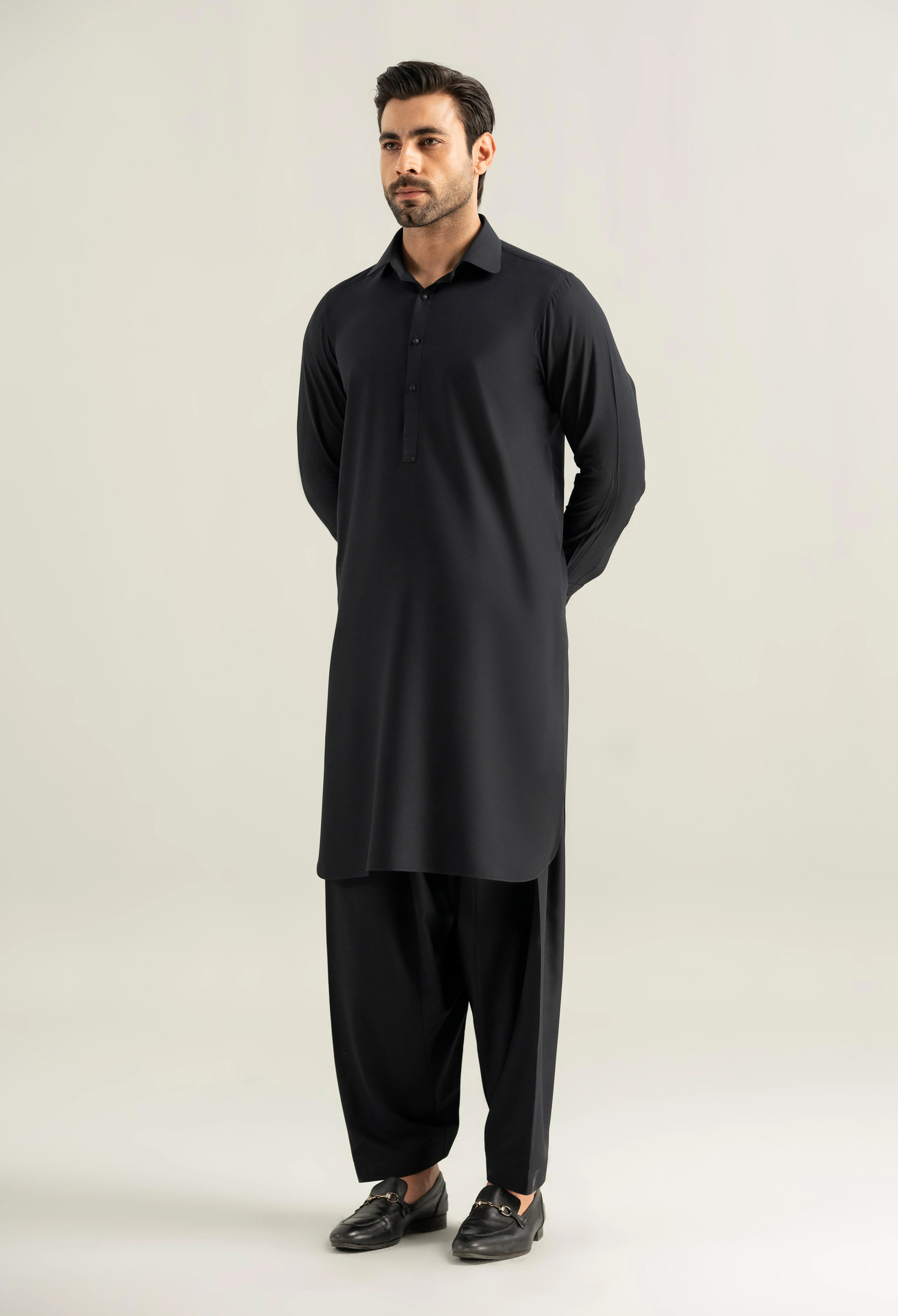 Dark Navy Blue Detailing Kameez Shalwar