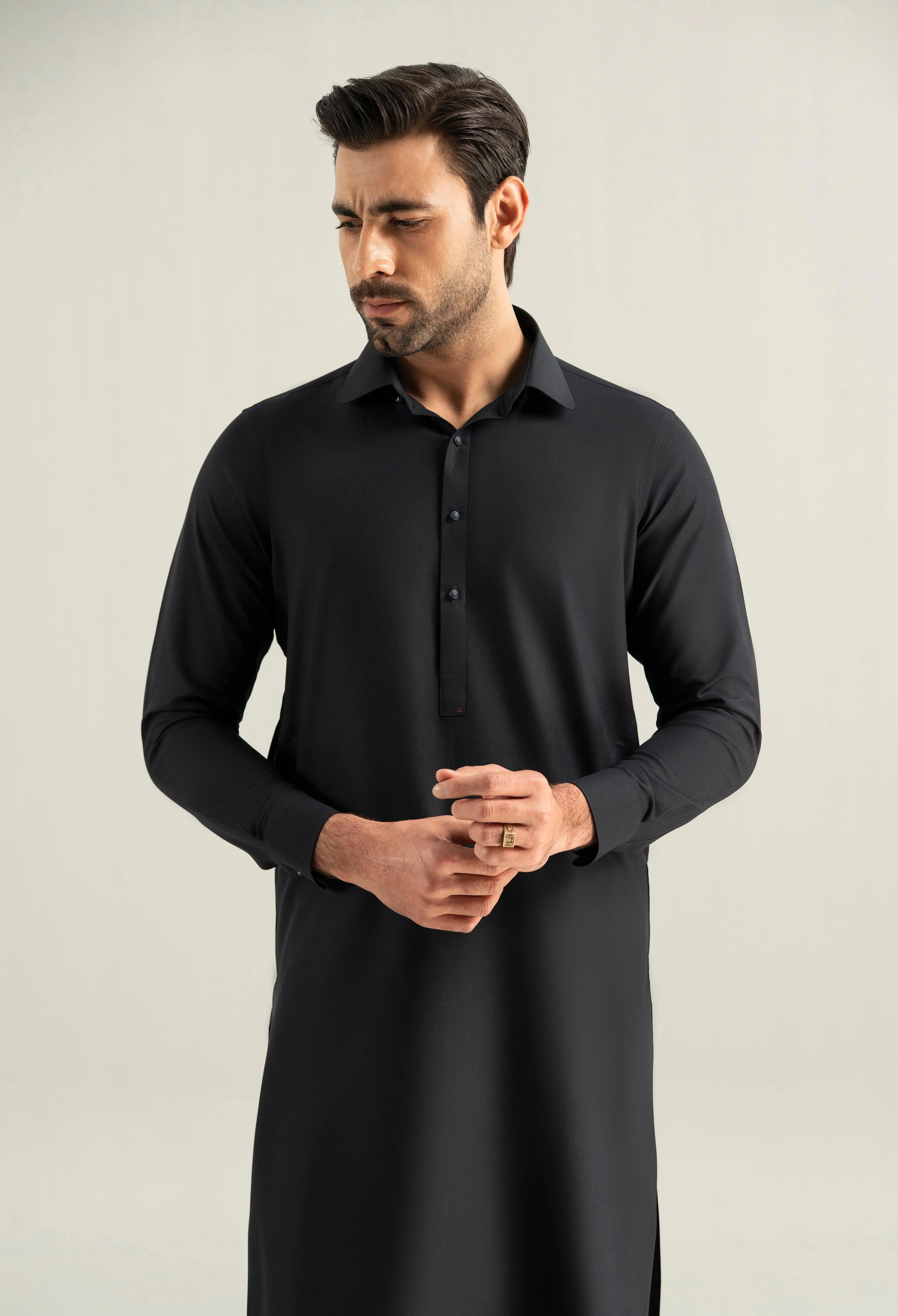 Dark Navy Blue Detailing Kameez Shalwar - Image 2