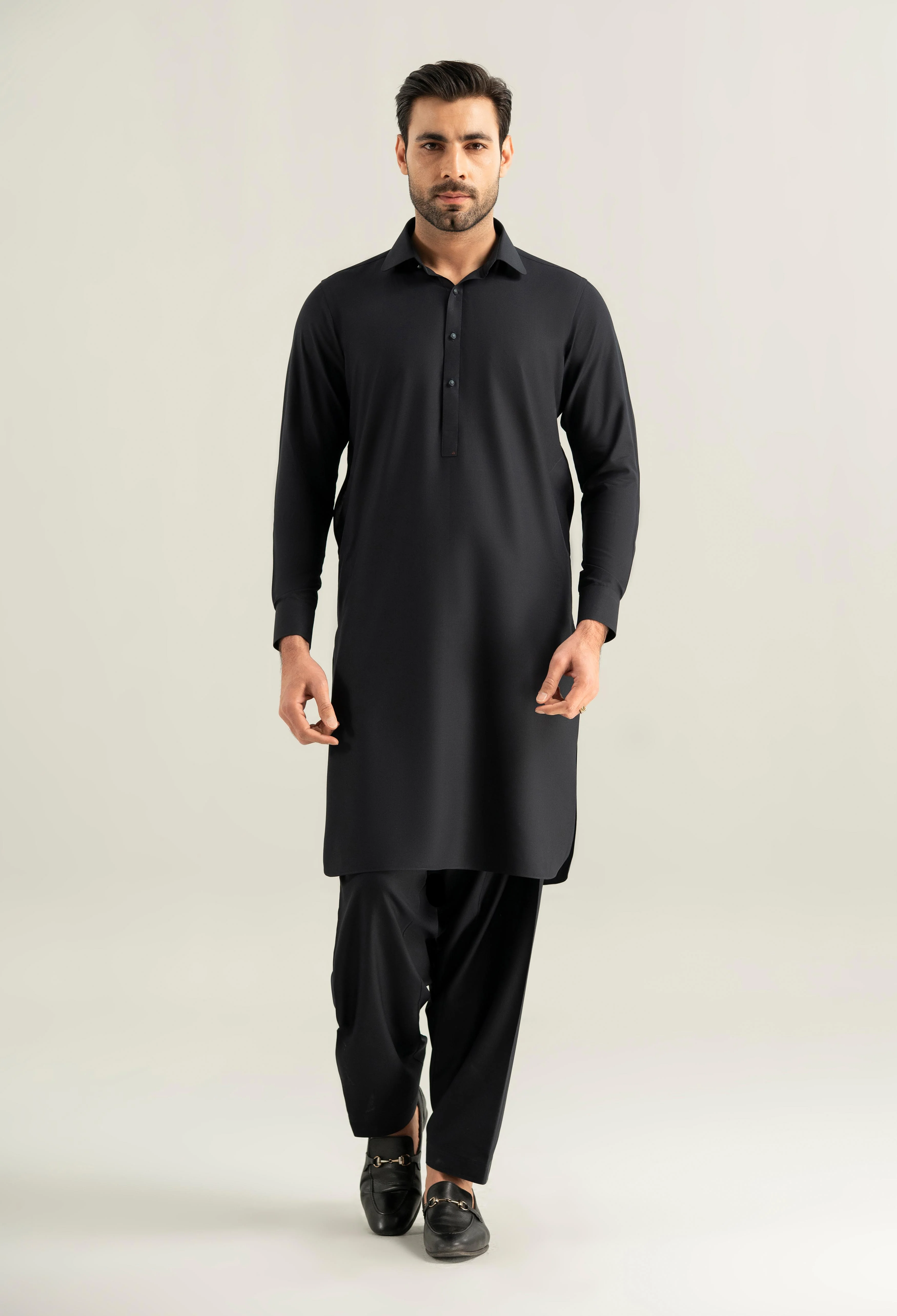 Dark Navy Blue Detailing Kameez Shalwar - Image 5