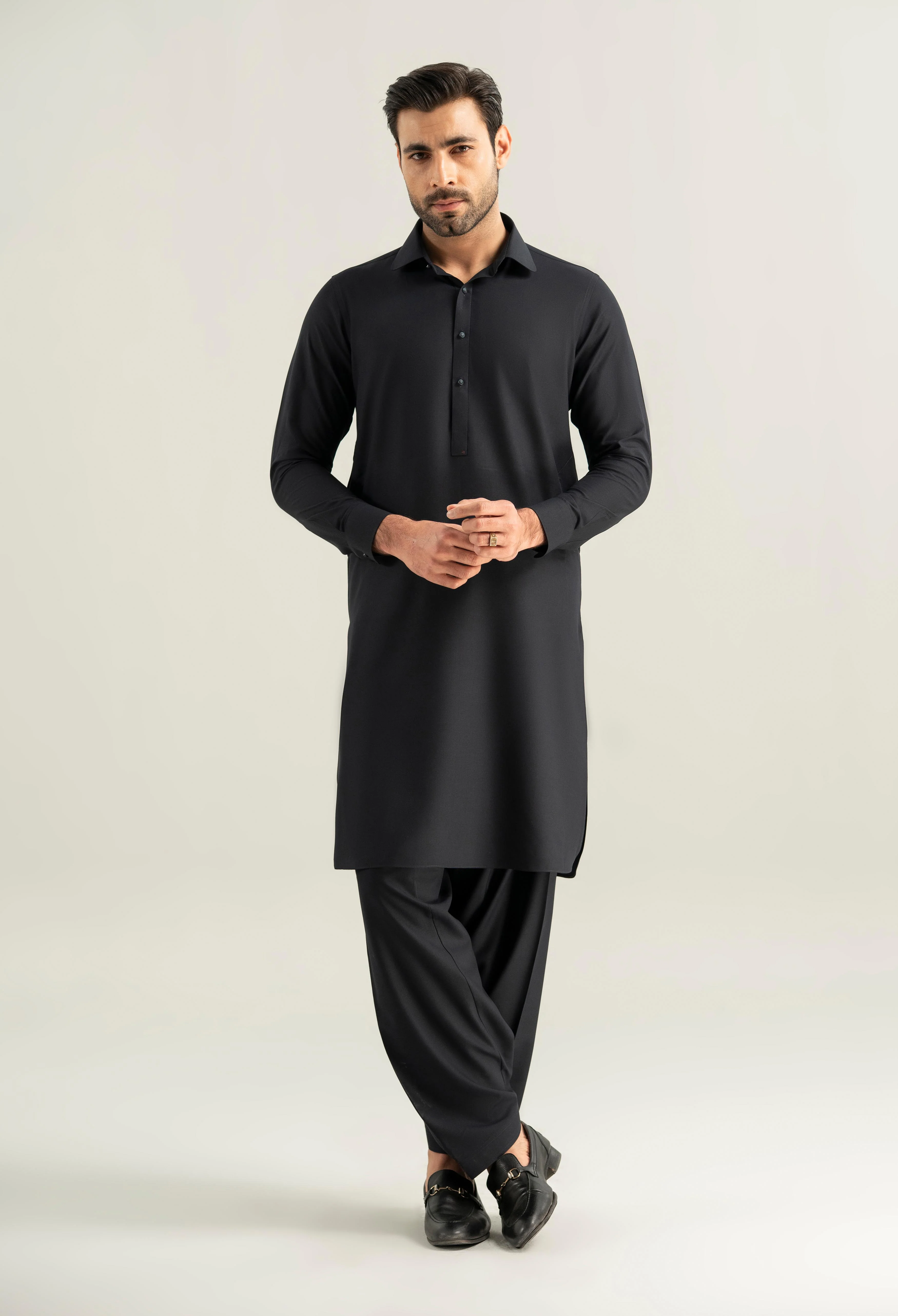 Dark Navy Blue Detailing Kameez Shalwar - Image 7