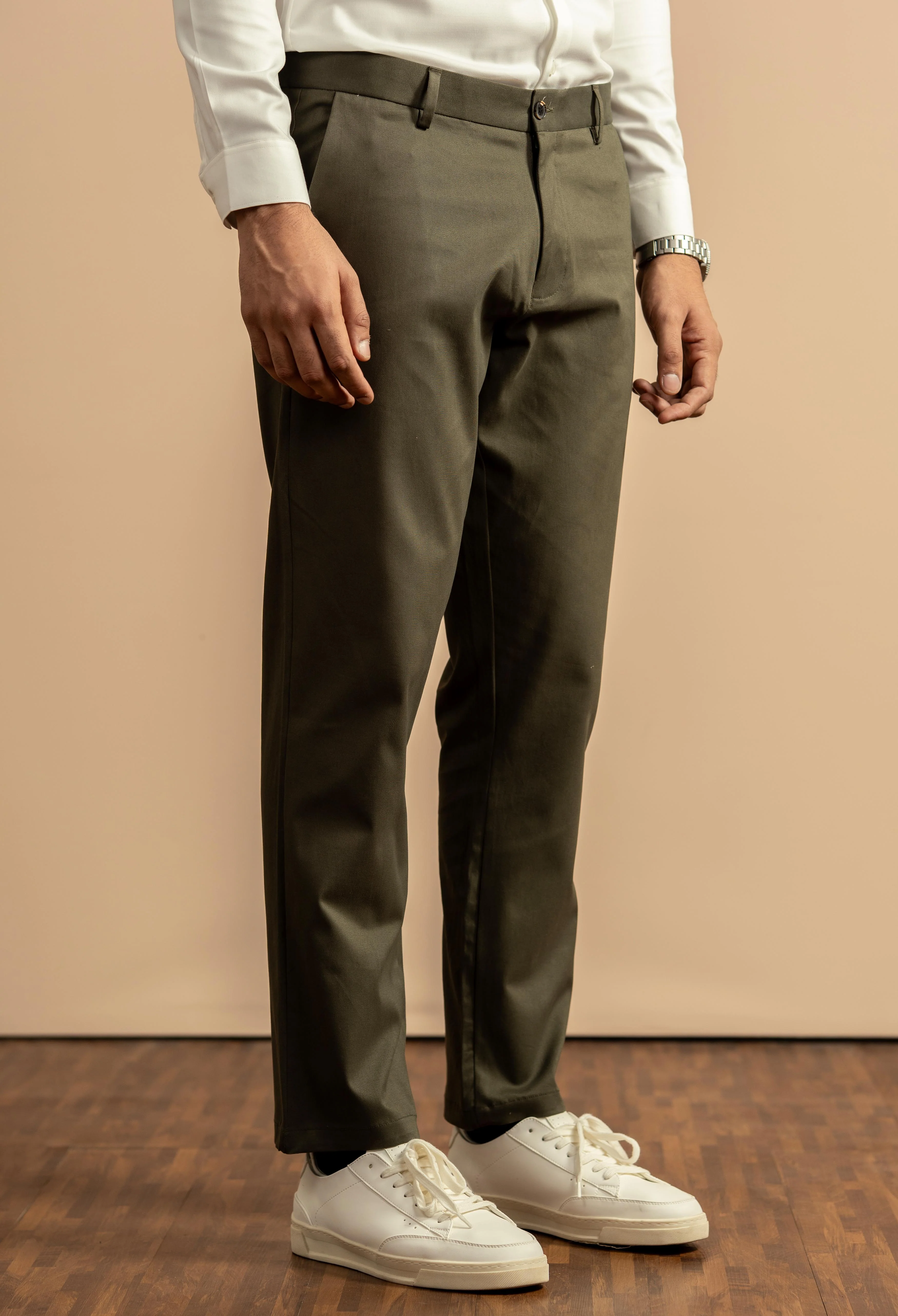 Dark Olive Cotton Trouser - Image 4