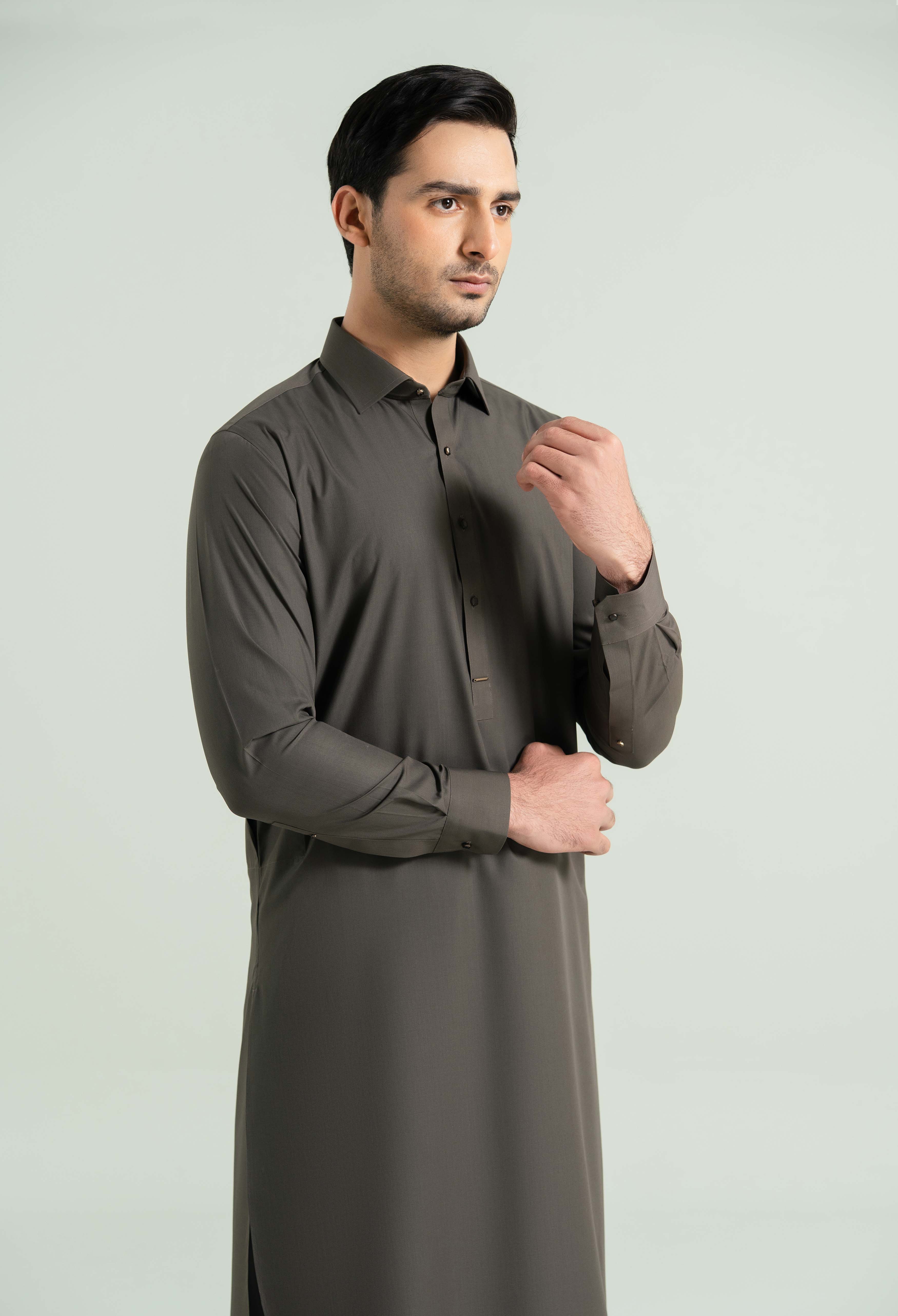 Dark Olive Detailing Kameez Shalwar - Image 2
