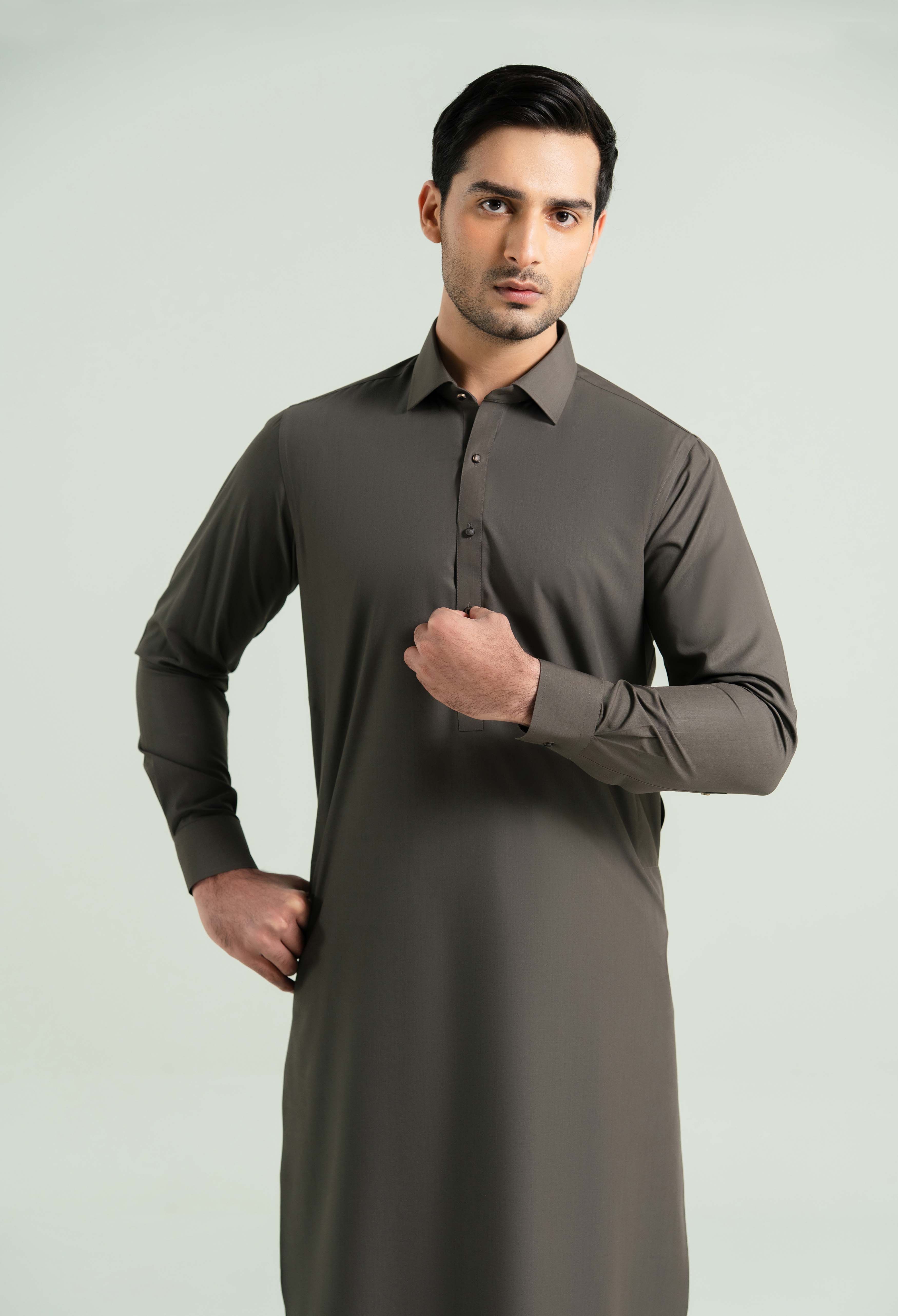 Dark Olive Detailing Kameez Shalwar - Image 3