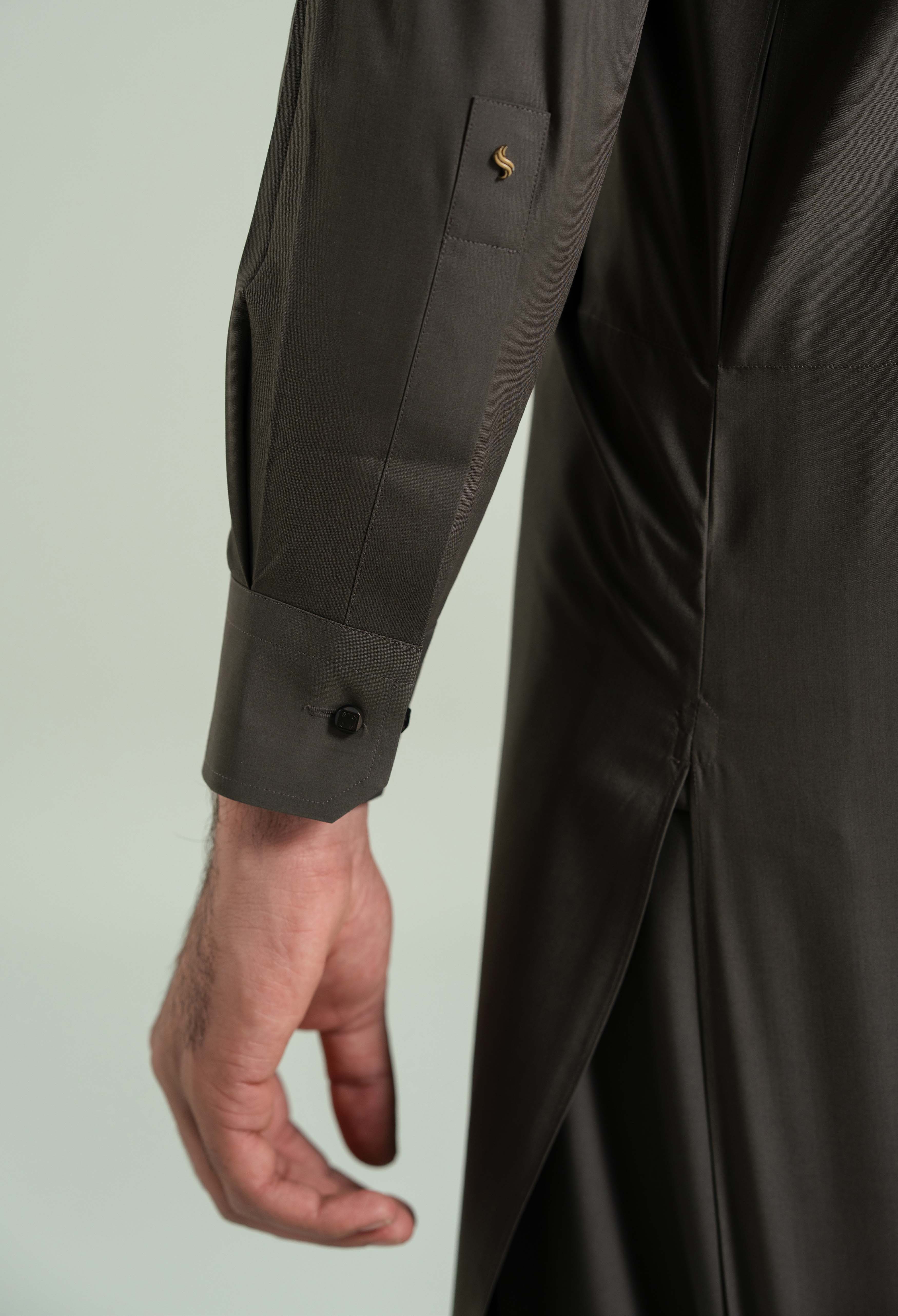 Dark Olive Detailing Kameez Shalwar - Image 5