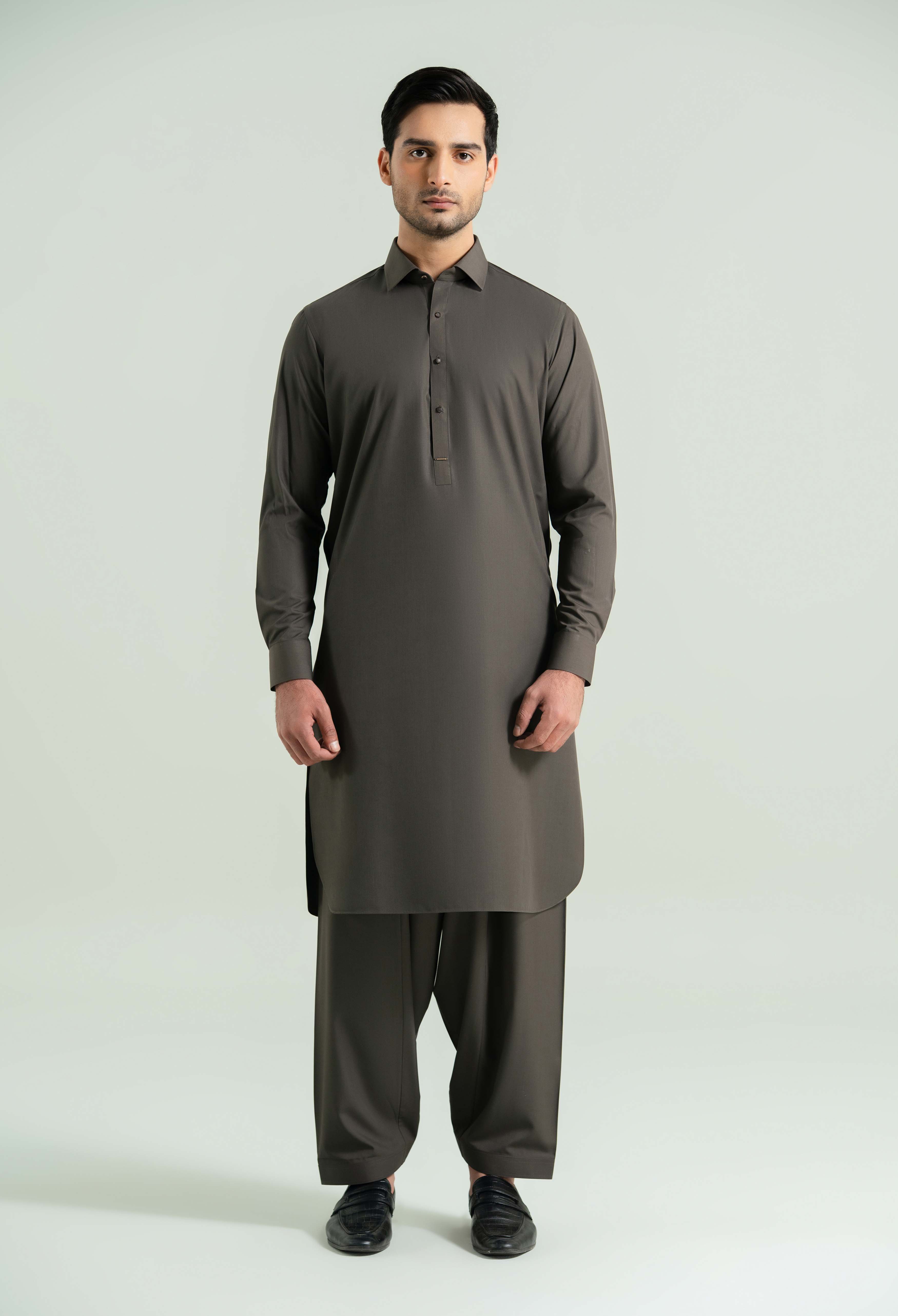 Dark Olive Detailing Kameez Shalwar - Image 6