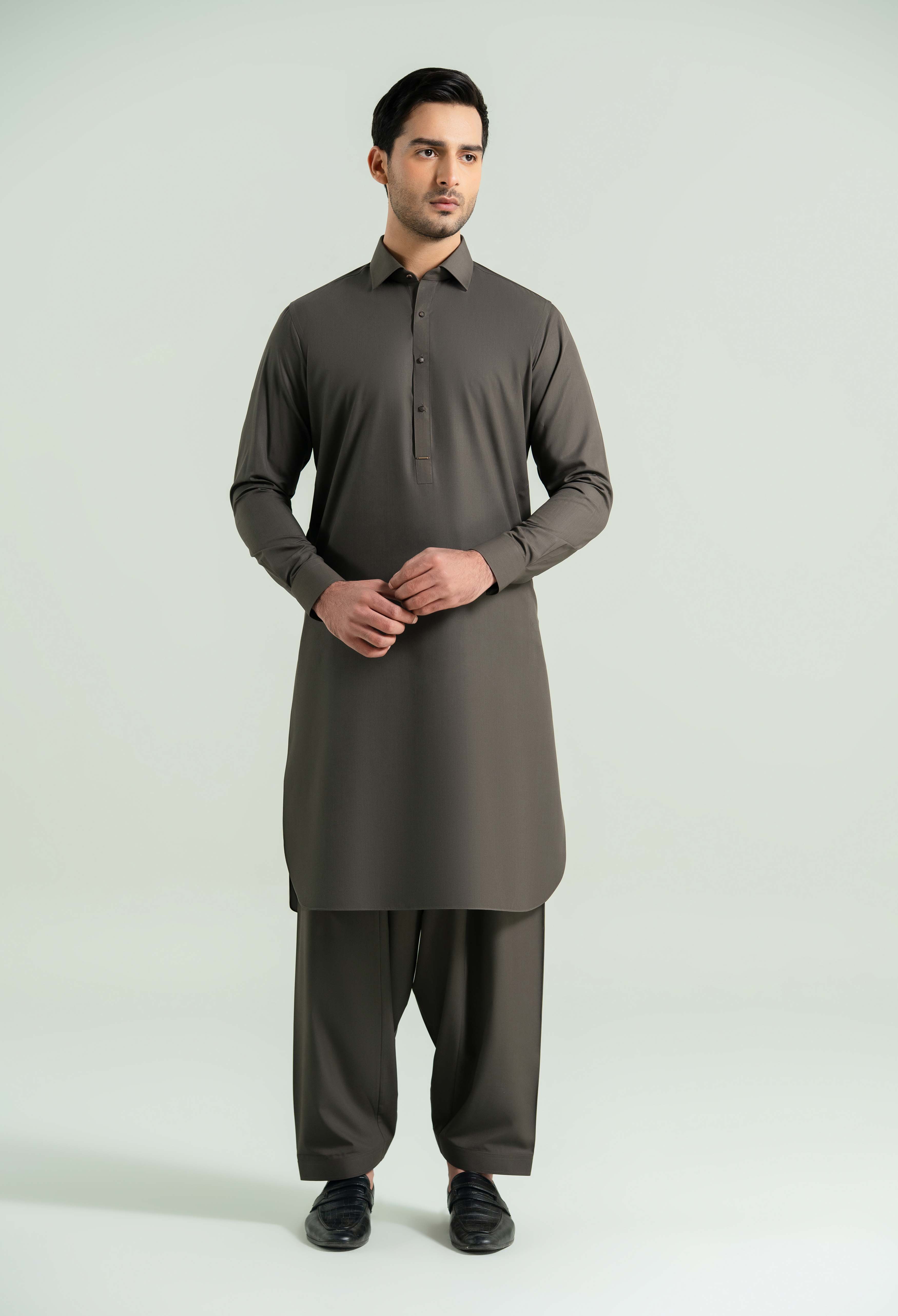 Dark Olive Detailing Kameez Shalwar - Image 7