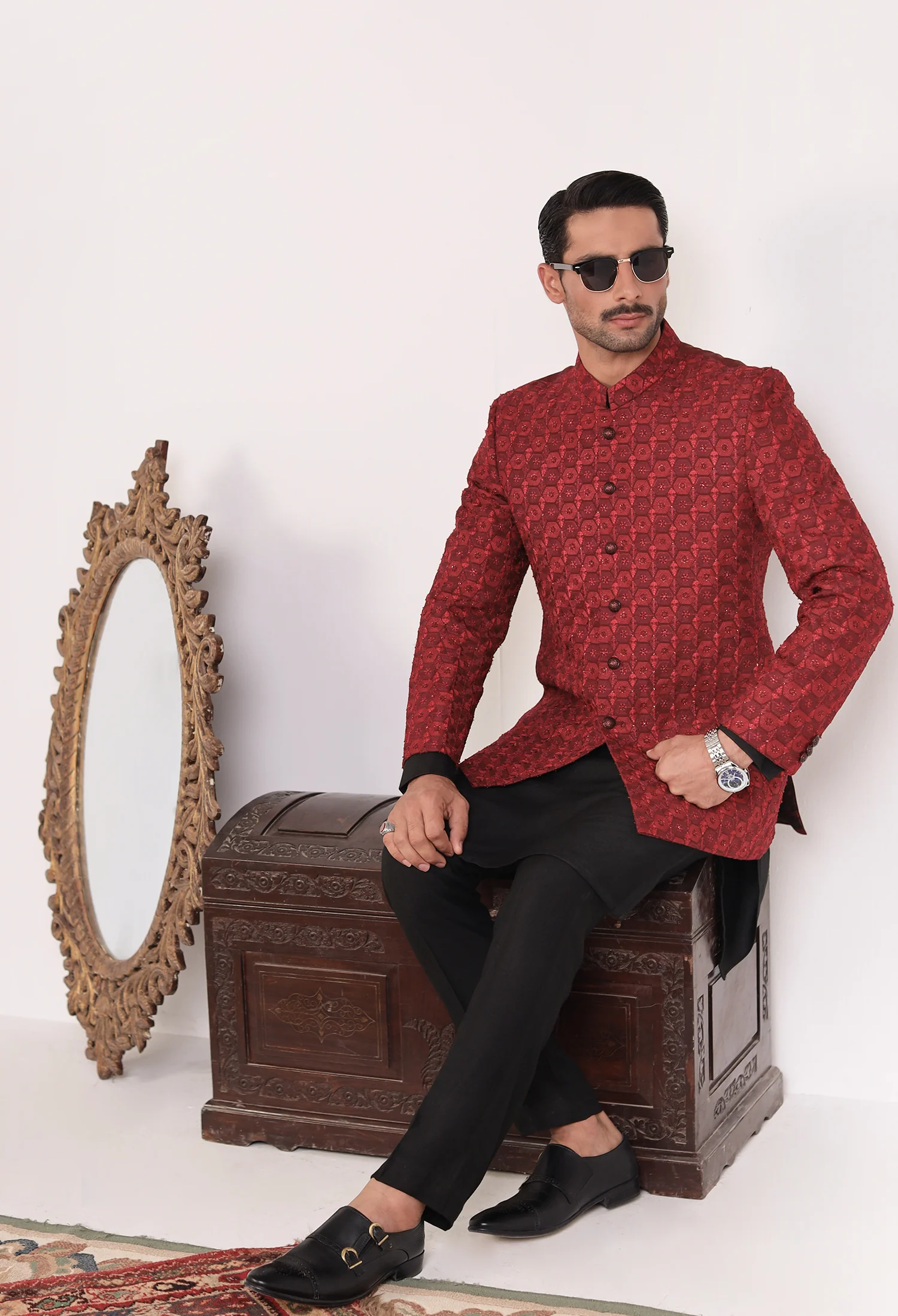 Deep Maroon Prince Coat (PC-000440) - Image 4