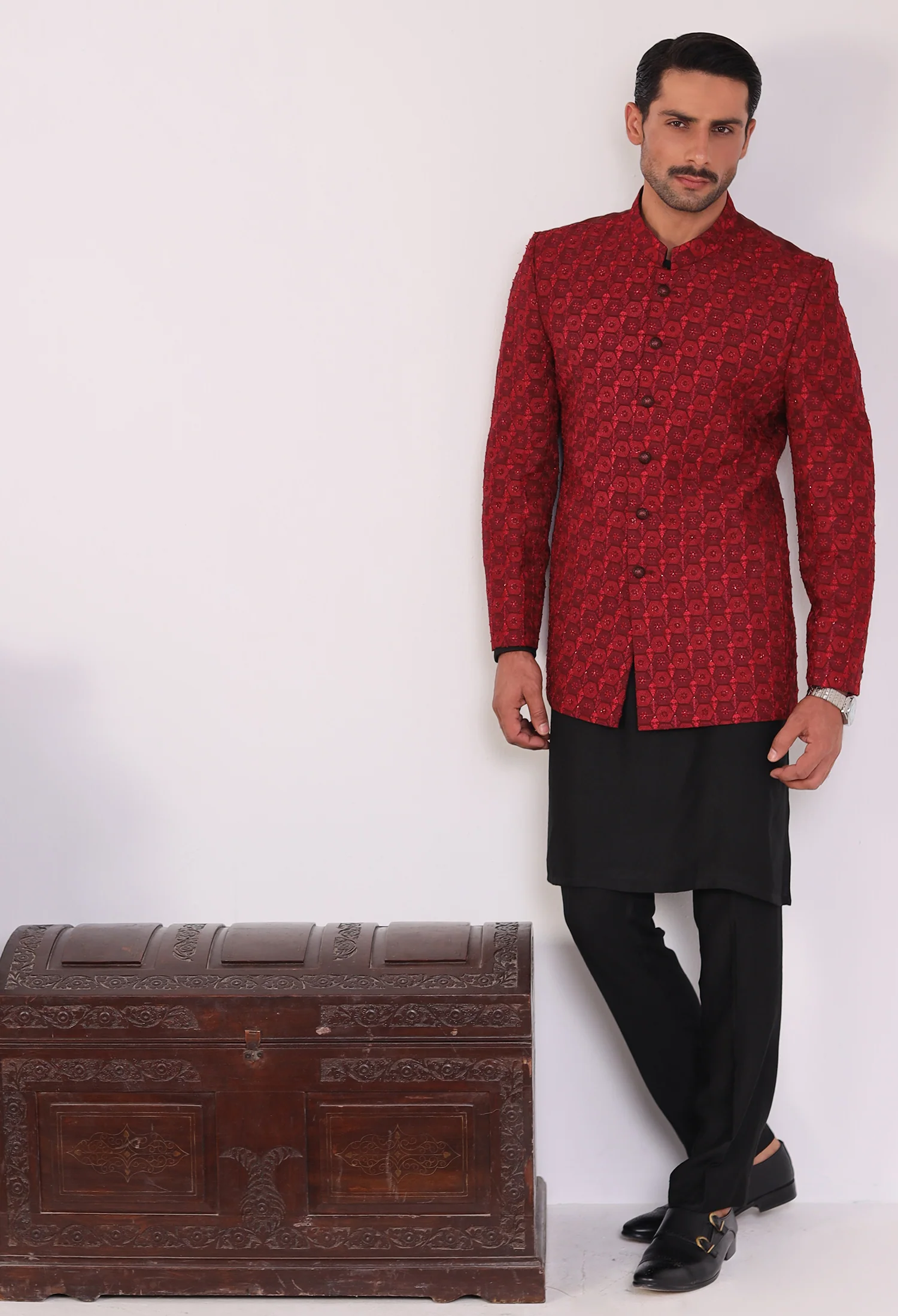Deep Maroon Prince Coat (PC-000440) - Image 5