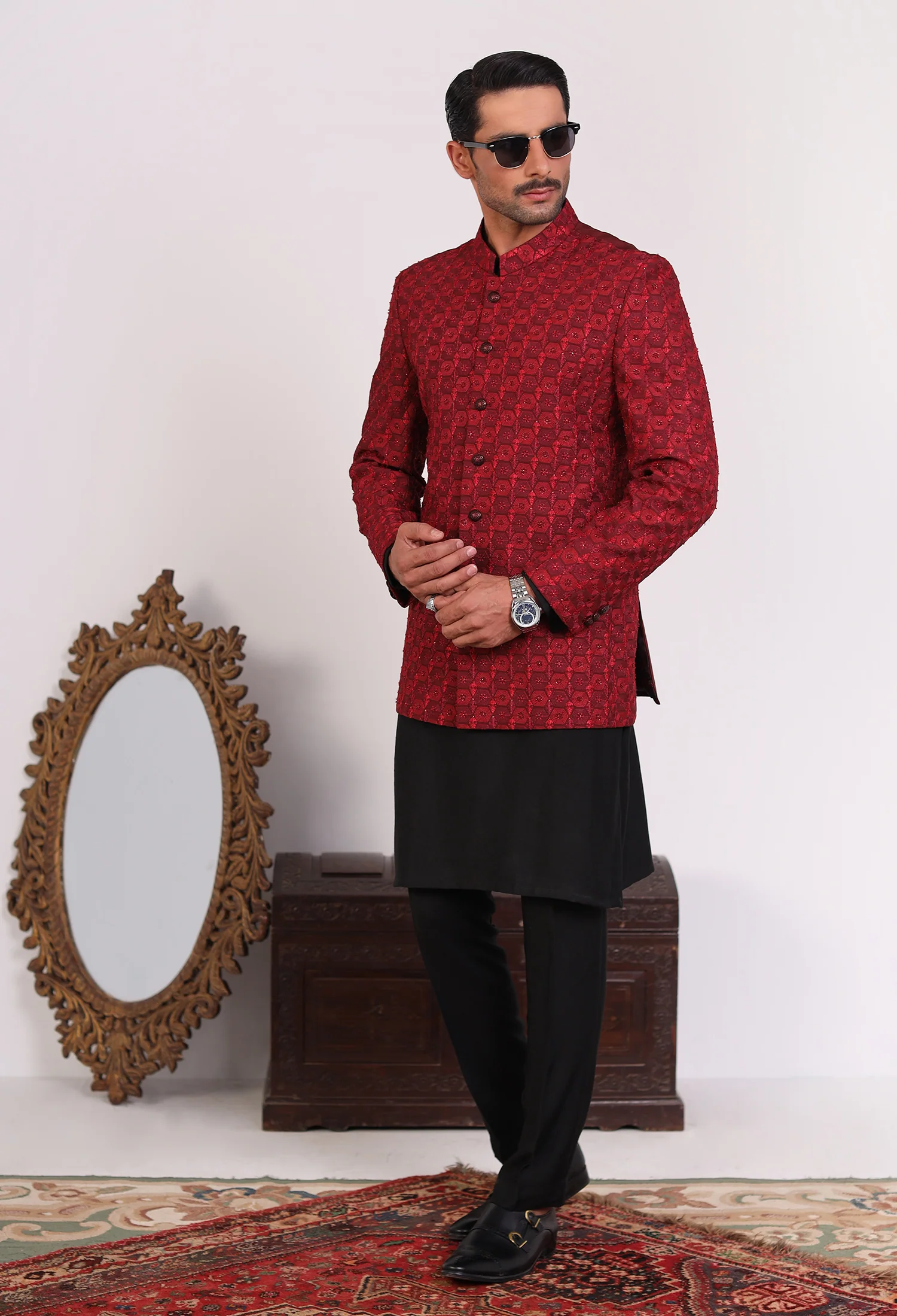 Deep Maroon Prince Coat (PC-000440) - Image 6